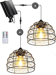 Solar Pendant Light Indoor Outdoor 4/6/8H Timer Set of 2 Remote | Dimmable Bohemian Hanging Solar Shed Gazebo Chandelier Lights, Waterproof for Patio, Gazebo, Pergola, Kitchen Decor Lighting