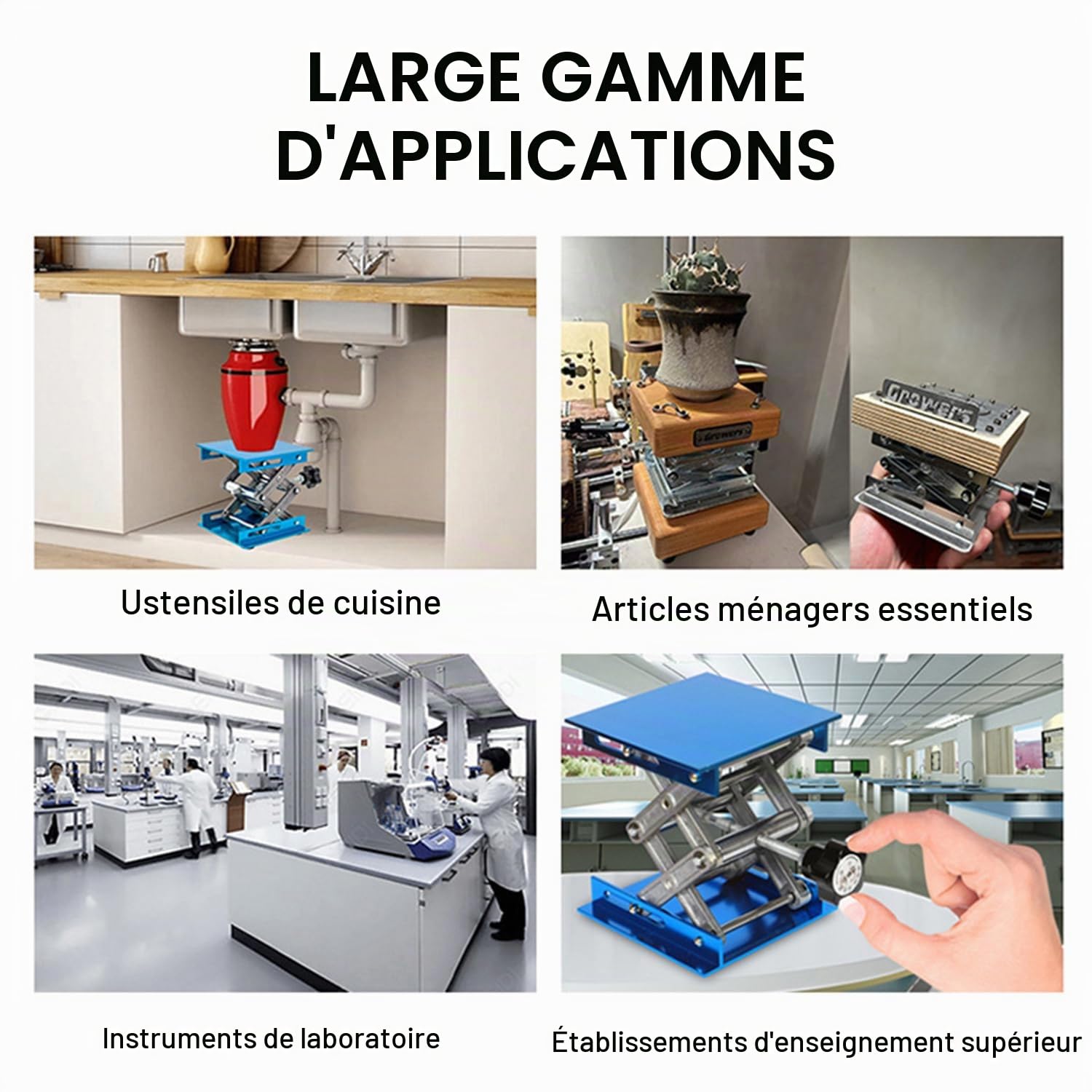 200 x 200 cm Élevateur de Laboratoire, Plateforme de Levage pour Laboratoire, Instrument de Levage en Aluminium, Hauteur Extensible de 80 mm à 326 mm, Poids Supporté 20 kg