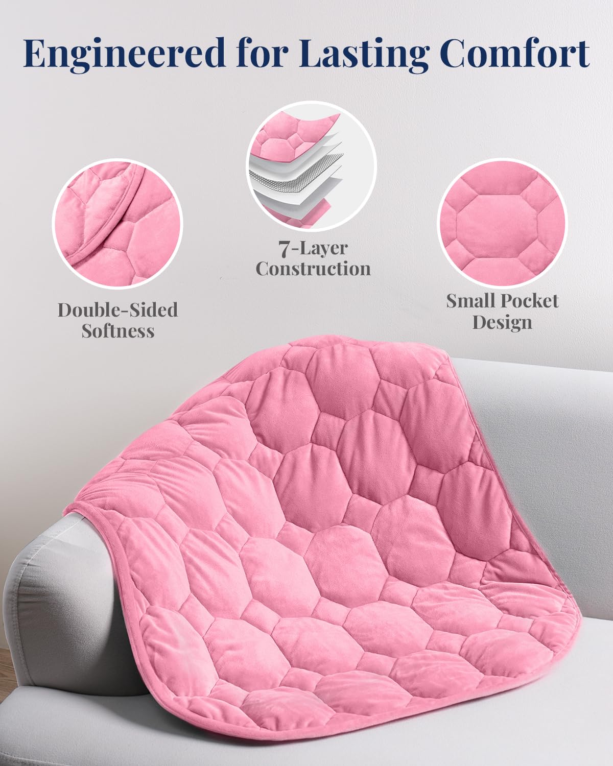 Sivio Gewichtsdecke für Erwachsene 5 lbs (2.3 kg) 74x61 cm Kristallsamt Maschinenwaschbar Rosa