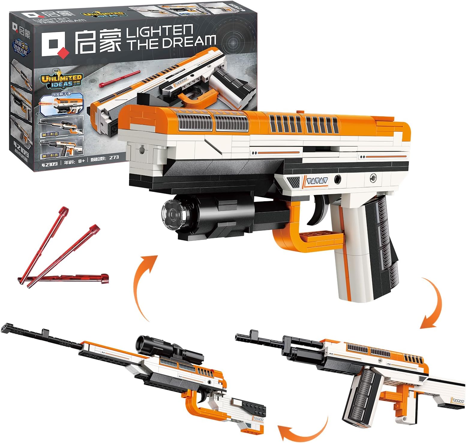 Gun Building Block, 3-in-1 Model Kit Building Blocks Gun DIY Can Launch, 272 Pcs Simulation Blaster Building Blocks Military Weapon Building Set for 8+ Years Kids Compatible with Lego Technic