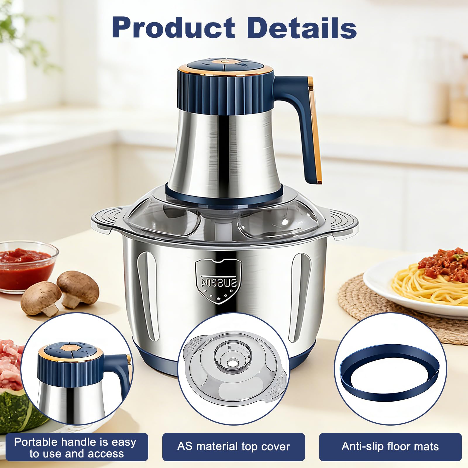 Zerkleinerer Küche Elektrisch 500W, 5L Edelstahl Zerkleinerer mit 5 Geschwindigkeiten Einstellbar für Gemüse, Multizerkleinerer Elektrisch, Obst & Fleisch