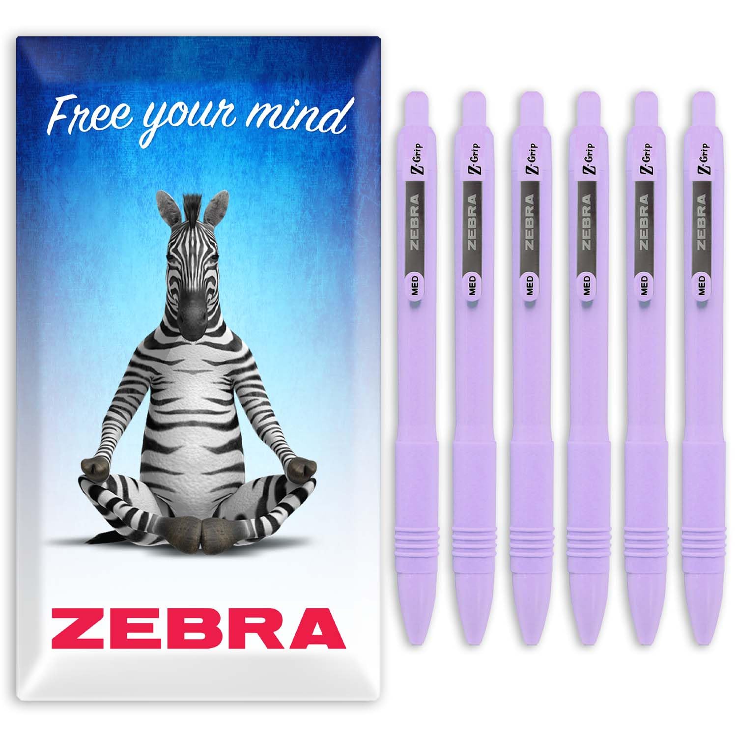 Zebra Z-Grip Smooth Ballpoint Pen - 1.0mm - Black Ink - Pack of 6 - In Envelope Gift Packaging (Pastel Violet)