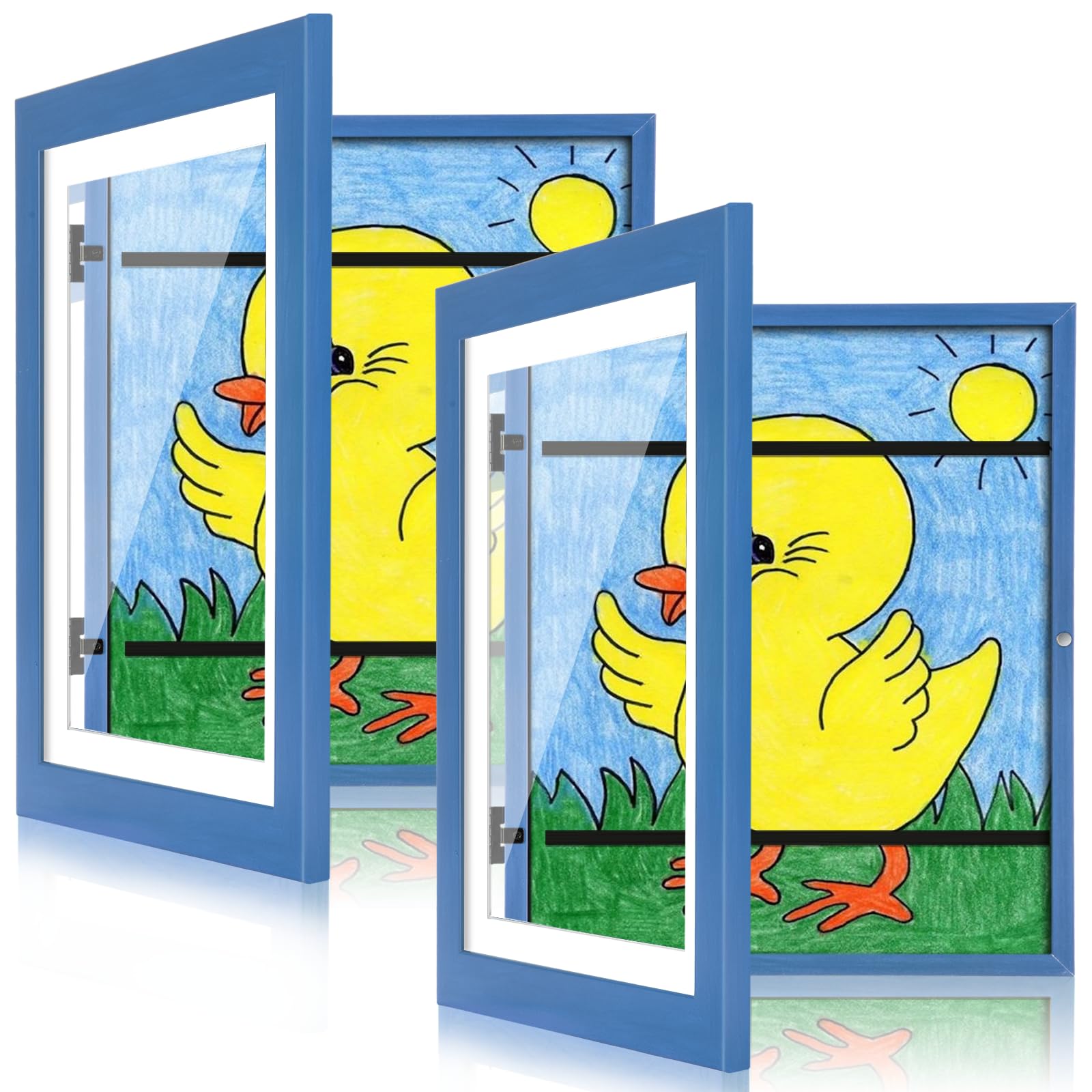 [2 Pack] Kids Art Frames, 10x12.5 Front Opening Kids Artwork Frames Changeable,Dark Blue Displays 8.5x11 With Mat and 10x12.5 Without Mat, Holds 50 Pcs, for 3D Picture, Crafts, Children Drawing,