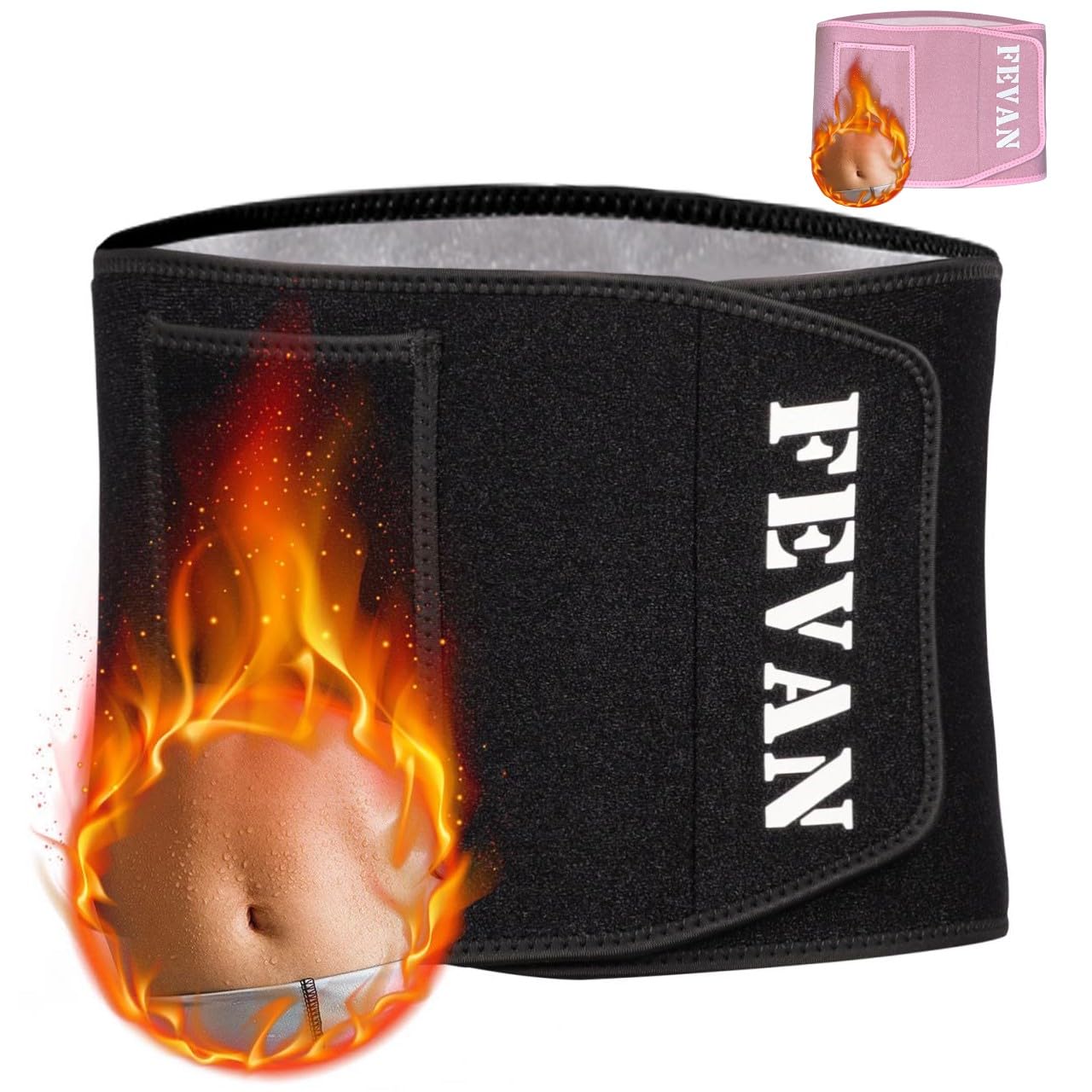 FEVAN Fascia Addominale Uomo e Donna in Neoporene - Fascia Uomo e Donna con Velcro Regolabile - Fascia Addominale - Pancera Uomo Nero (S/M-L/XL).