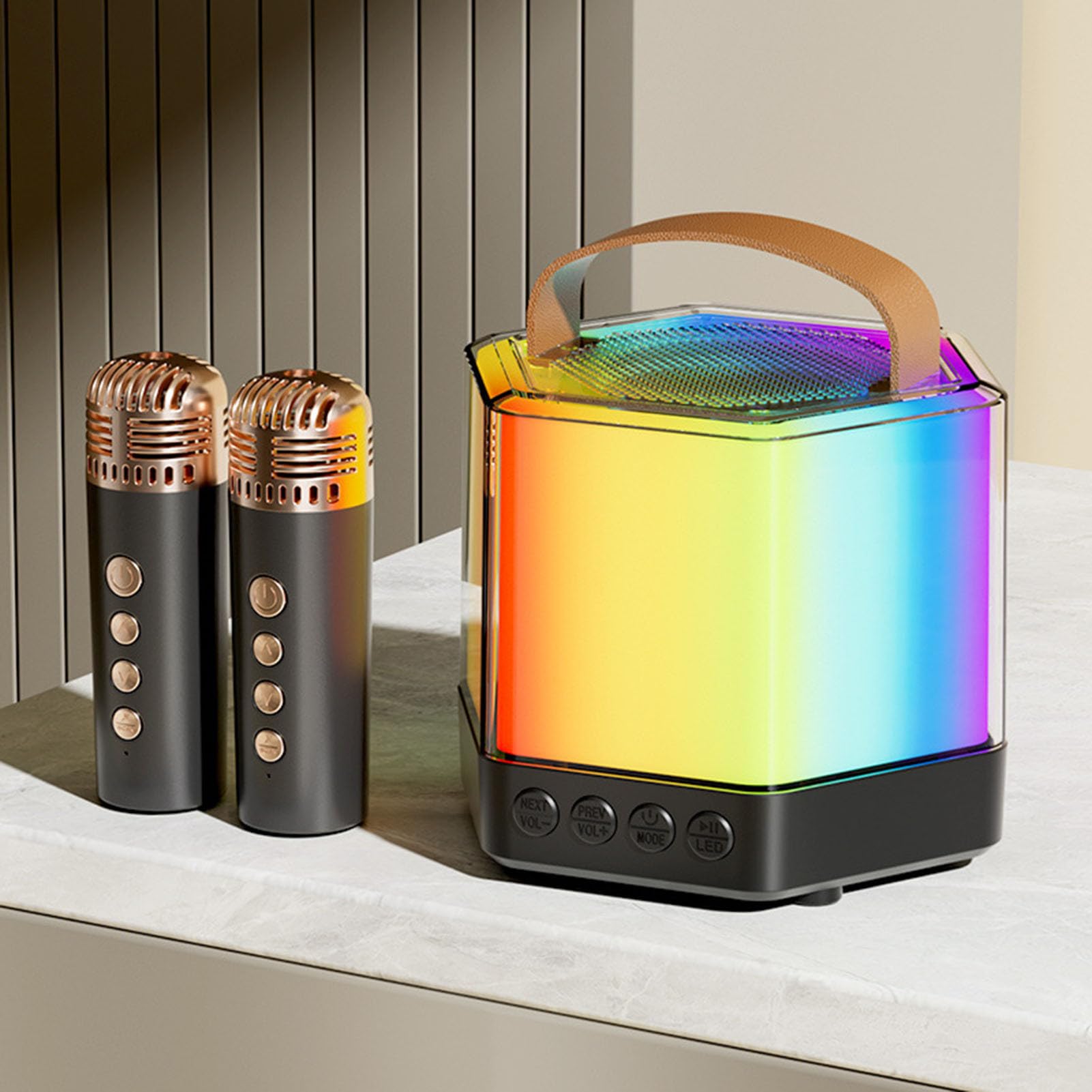 Maszyna do karaoke z 2 mikrofonami – głośnik oświetleniowy RGB z 2 | mikrofonami bezprzewodowymi, oświetlenie RGB, bezprzewodowy zestaw mikrofonów, 2 mikrofony na kemping, piknik, imprezy rodzin