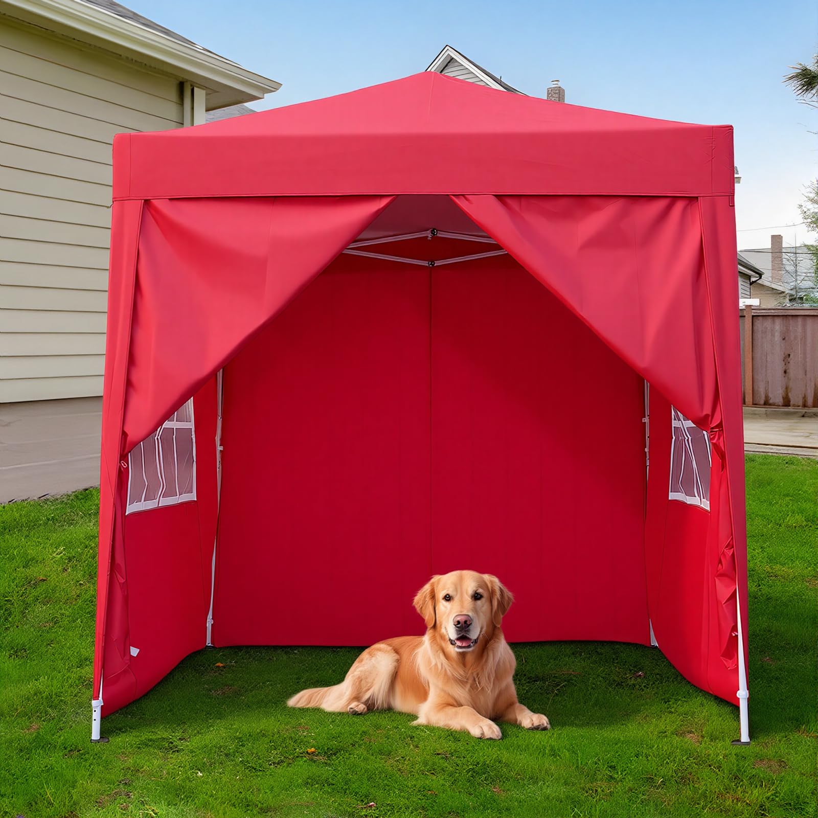 Pop Up Gazebo With Four Sides, 2x2m, 2.5x2.5m, 3x3m, Metal Frame Outdoor Party Shelter Tent, With Windows, Carry Bag (Red, 2mx2m)