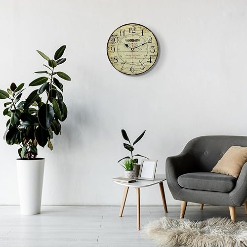 Miniatura 7 de Reloj de pared redondo de madera de 14 pulgadas, estilo retro, vintage, francés, de madera, silencioso, funciona con pilas, sin tictac, para