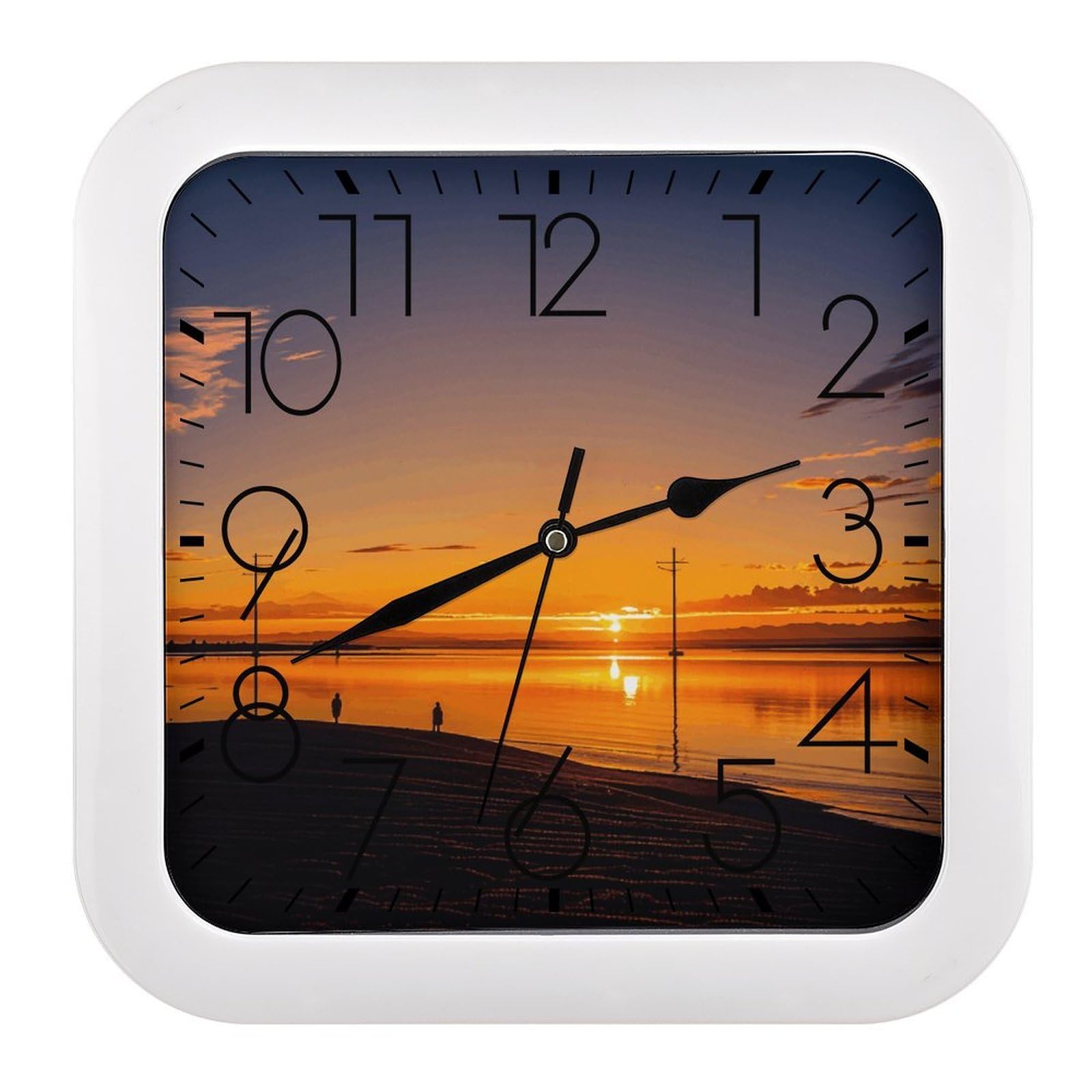 LZQPOEAS Vintage Sunset Stripes Wall Clock Fashionable Versatile Silent Wall Clock Simple Elegant Non Ticking Analog Clocks Easy to Install Square Modern Clocks for Home Decoration