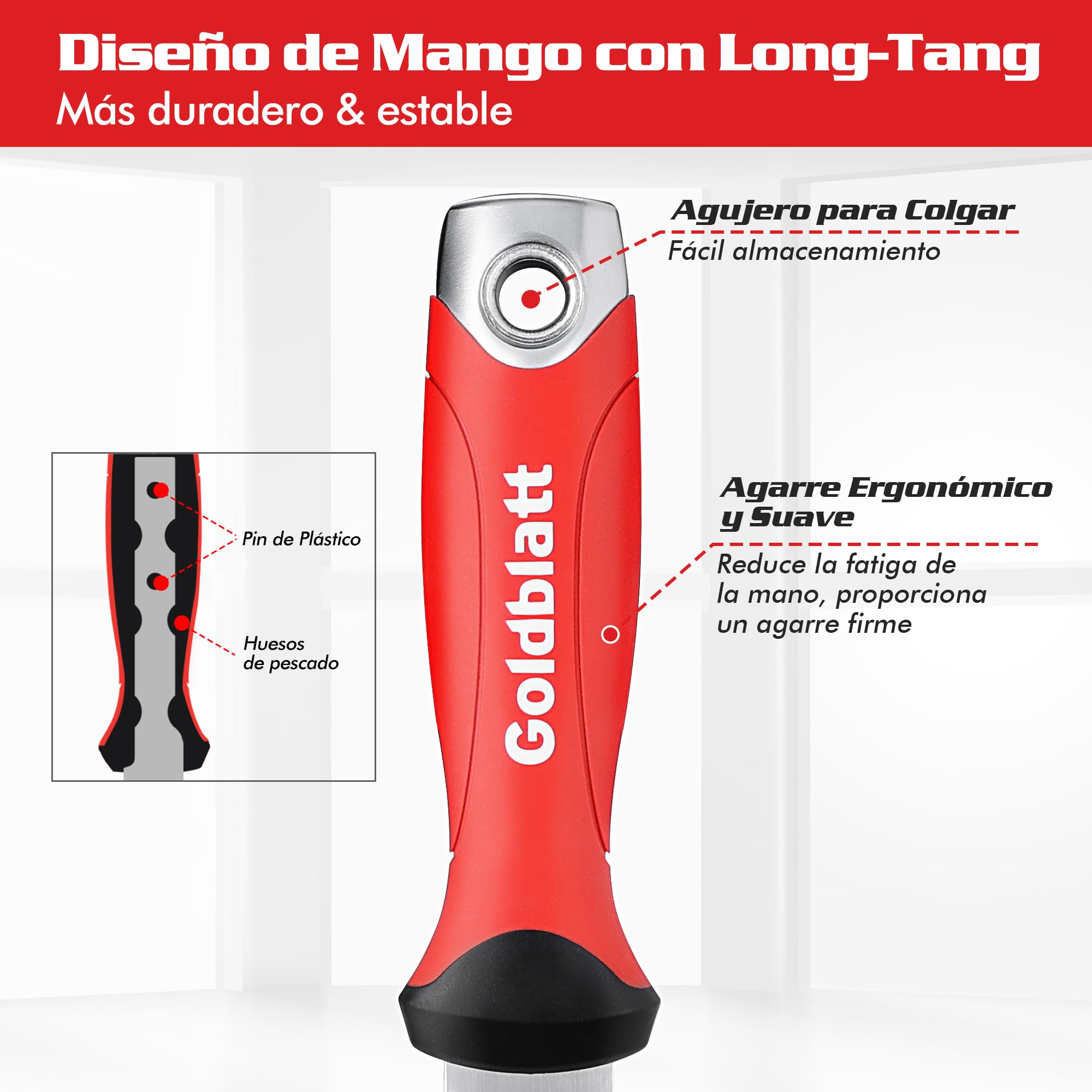 Goldblatt Cuchillo para Aislamiento, Hoja de Acero Inoxidable de 20 cm, Cuchillo de Aislamiento de Doble Cara, para Cortar Materiales Aislantes como Lana Mineral, Lana de Vidrio y Lana de Roca