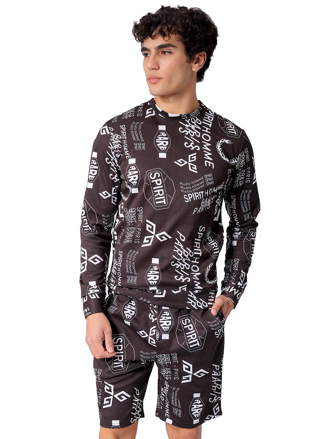 the indian garage co Men Regular Fit Abstract Print Casual Crew Neck Sweatshirt & Shorts Co-ords Set-picture-38