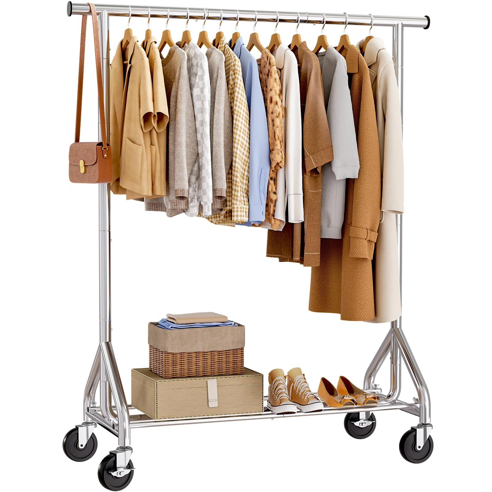 Clothes Rack Rolling Clothing Rack for Hanging Clothes Metal Portable Garment Rack with Sturdy Wheels Coat Rack Wardrobe