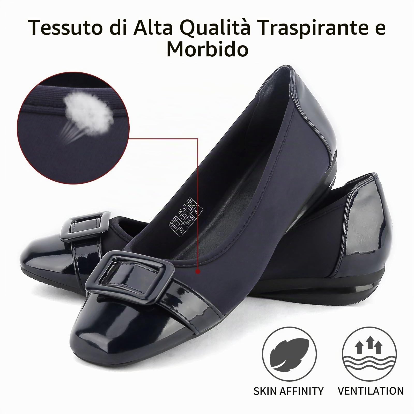 Greatonu Ballerine da donna casual, classiche, di forma quadrata