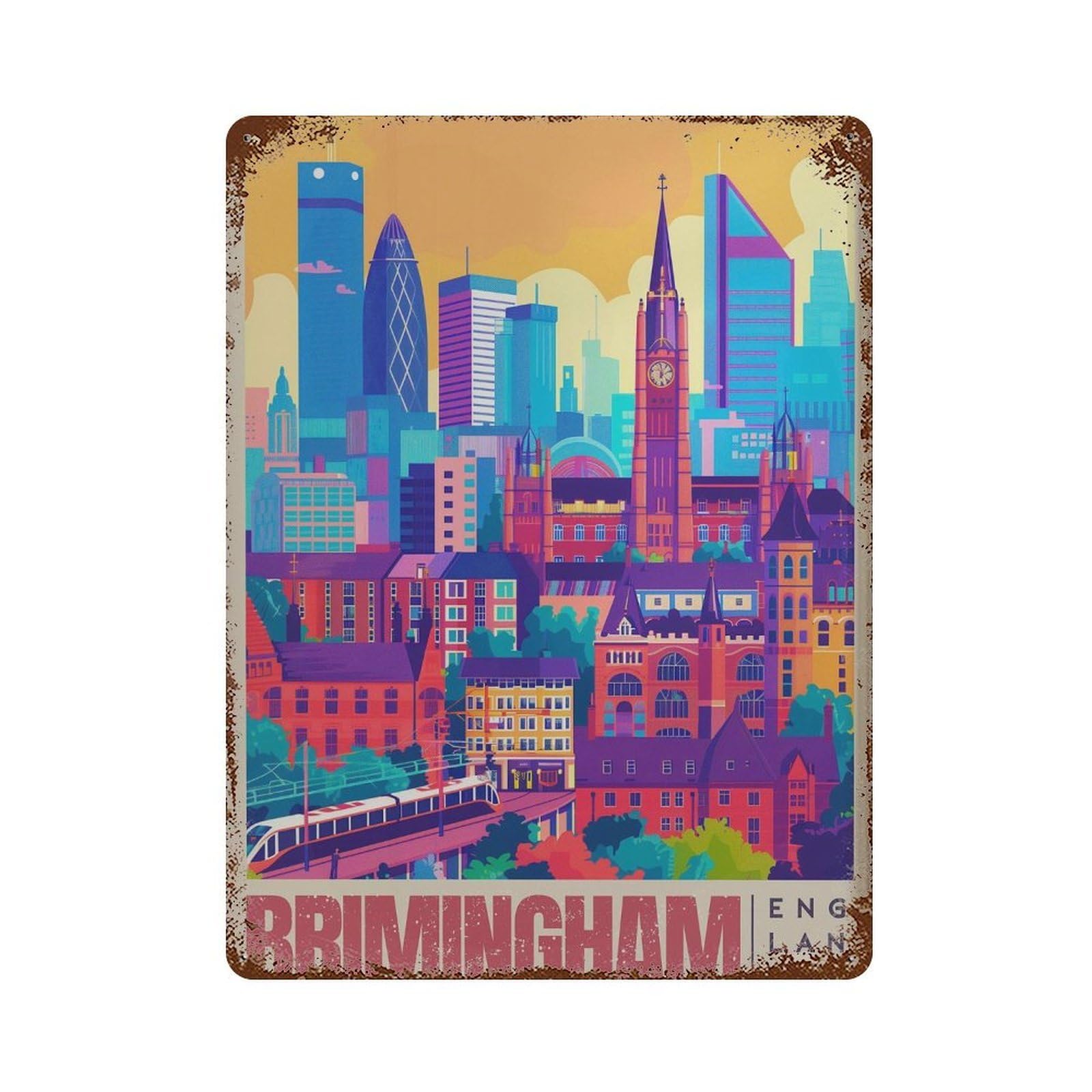 xiaoxiaoshen Birmingham UK Travel Modern City Wall Decor Art Metal Tin Poster Modern Home Decor Art Home Bar Shop Decorations Vintage Sign 40x30cm