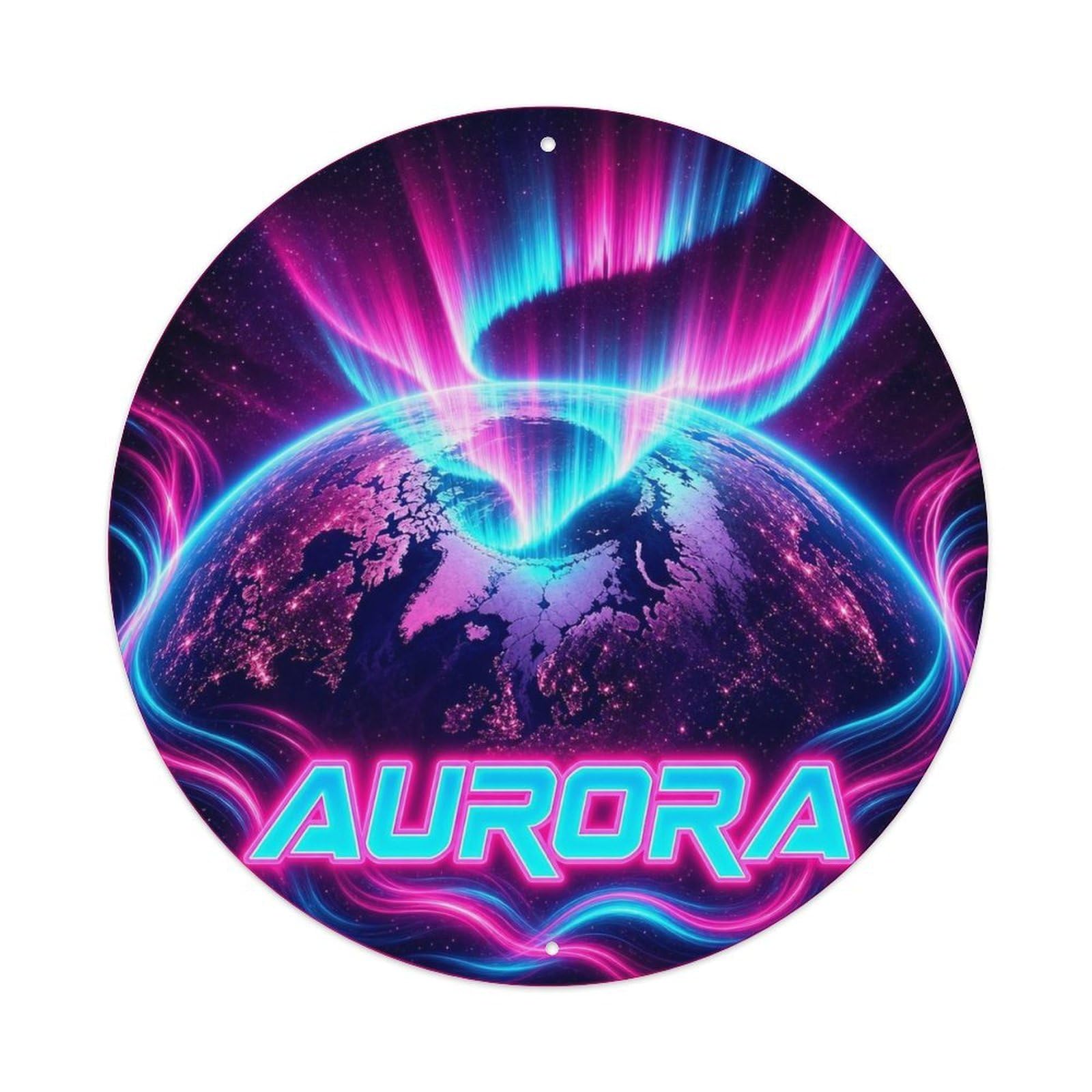 Earth Aurora Deep Space Starscape Celestial Metal Tin Sign Plaque Wall Decor for Cafe, Man Cave, Club Bar, Office, Home Garden Round Metal Poster 8x8Inch
