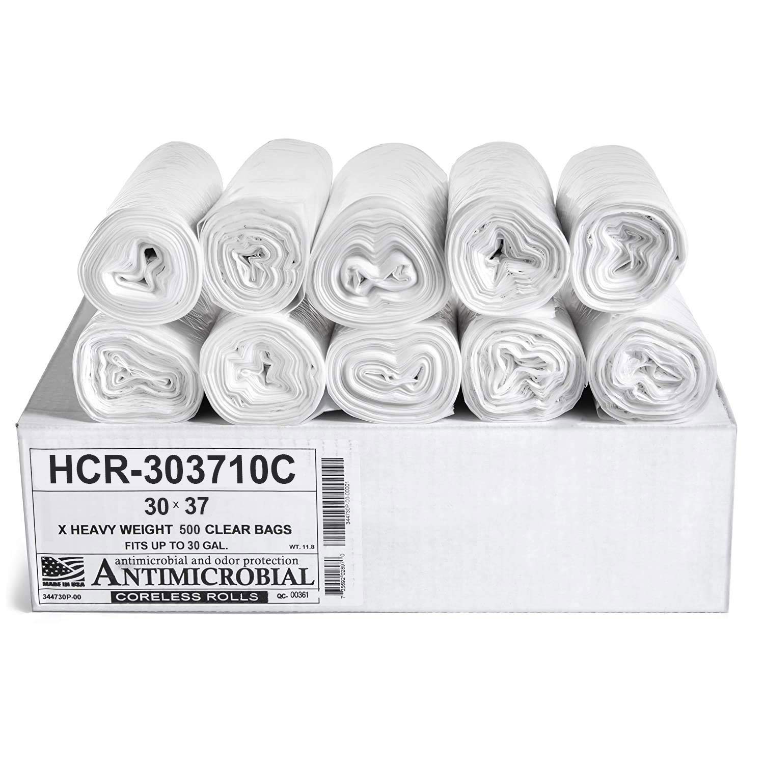 Aluf Plastics HCR-303710C High Density Star Sealed Coreless Roll Bags, 30 gal, Polyethylene, 30" x 37", Clear (Pack of 500)