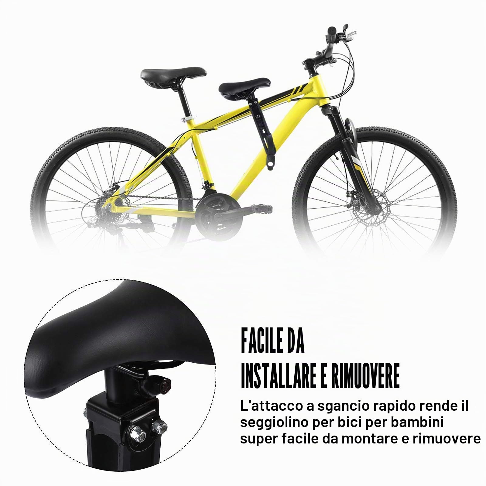 Bomoya Seggiolino per Bici da Mountain Bike, Rimovibile, per Bambini di 2 – 5 Anni, Compatibile con Tutti Gli Adulti MTB