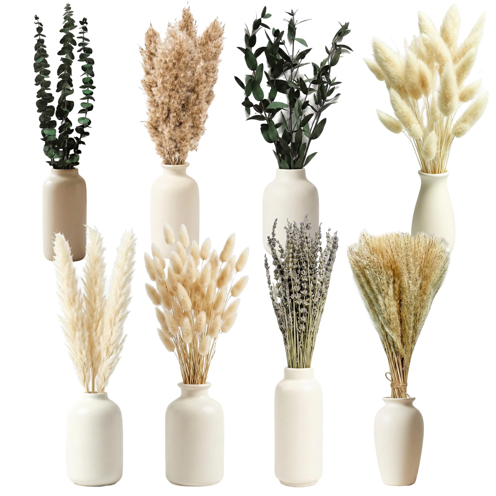 HhBdy 100 Piezas Pampas Secas Decoracion, Flores Secas con Eucalipto Preservado Flores Secas Naturales Decoracion Hogar Estilo Bohemio para Mesa de Comedor Boda Decoración para Fiestas