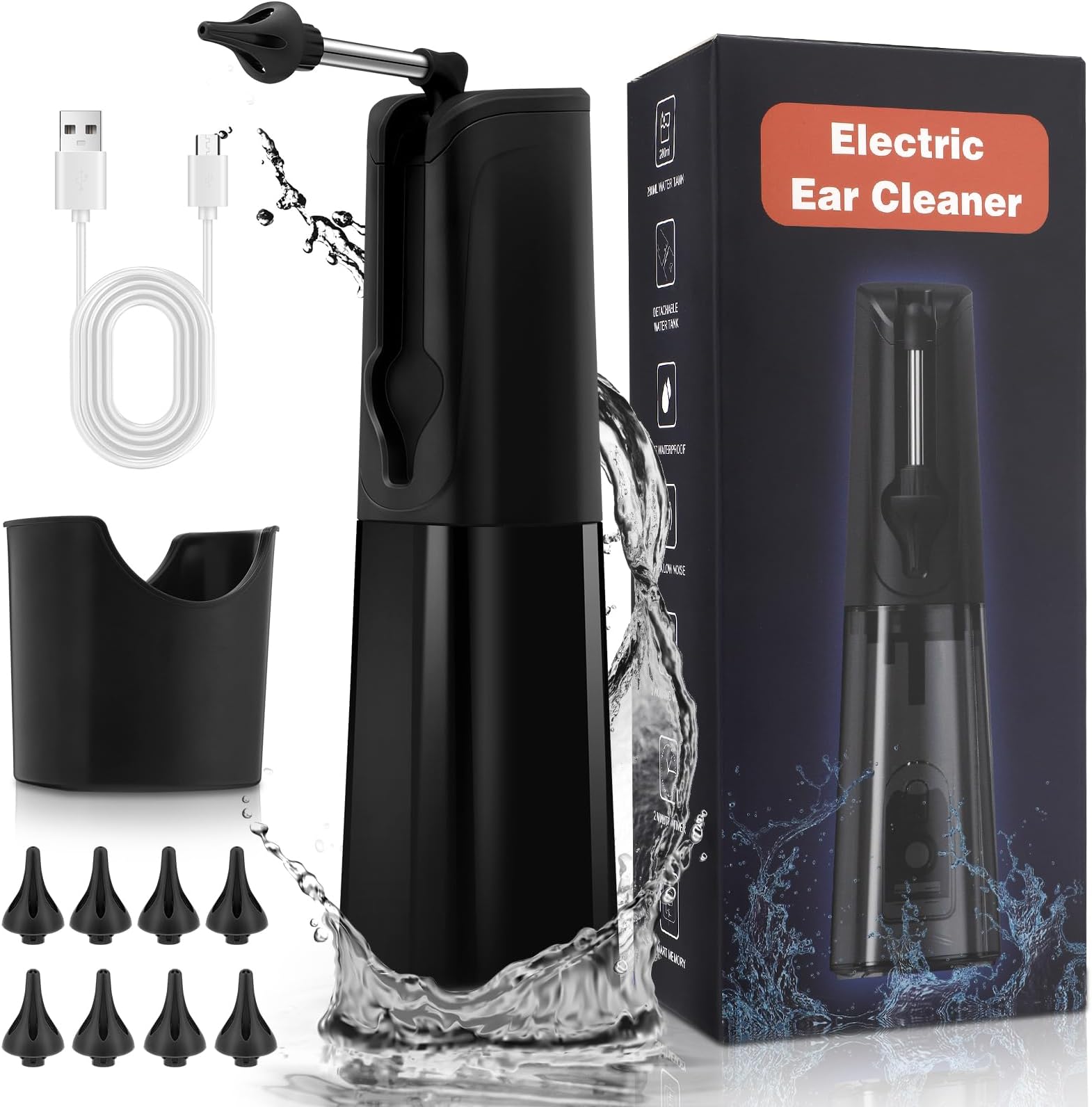 LYtech Ear Wax Removal Tool Electric Ear Cleaner with Ear Irrigation System, Safe and Effective Ear Cleaning Kit Ear Wax Remover for Adults Kids Home Use, 3 Pressure Modes, Includes Basin, 8 Tips