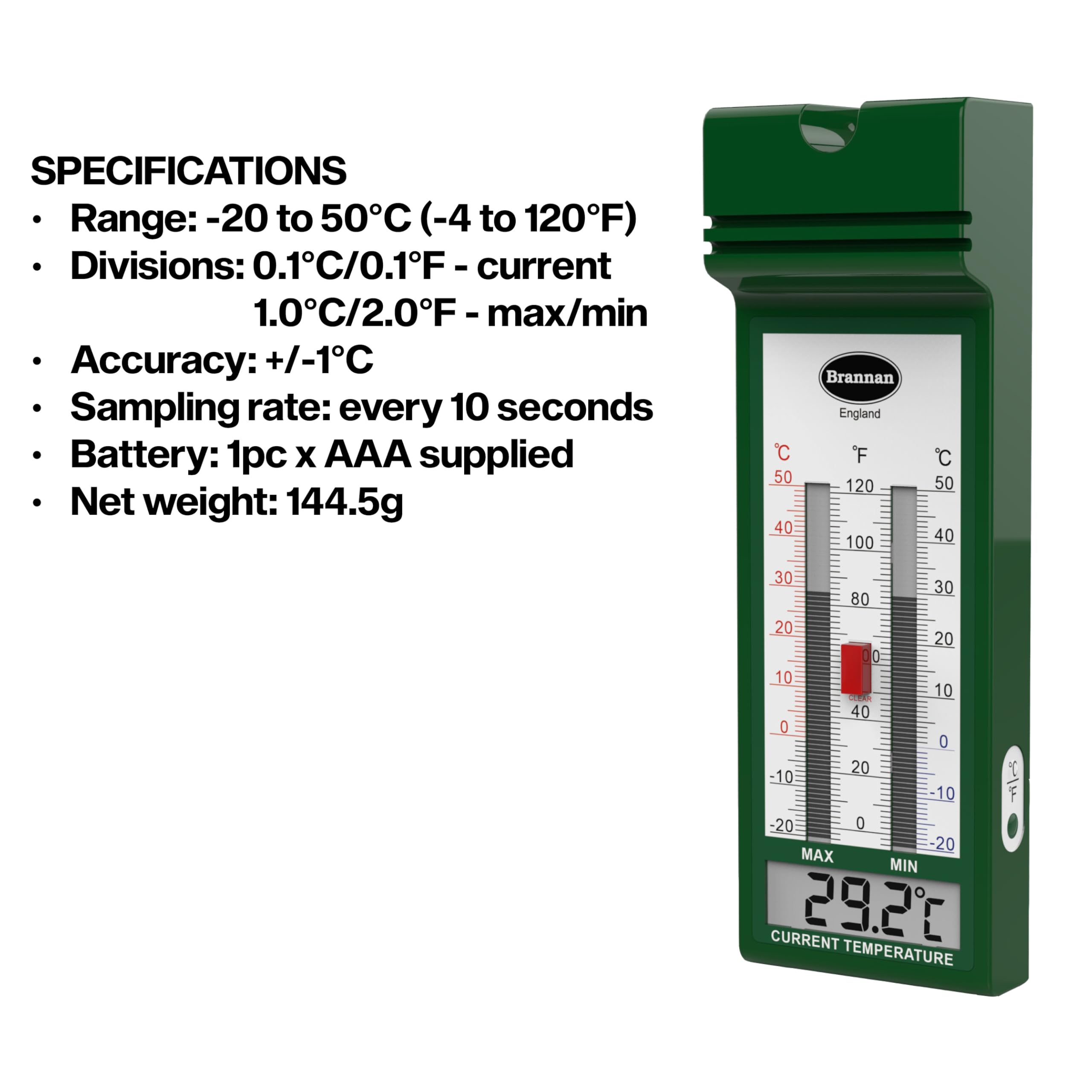 Brannan Digital Max Min Thermometer – Stylish Quickset Greenhouse Thermometer to Monitor Maximum and Minimum Temperatures in a Garden Greenhouse Indoor Room Home Growroom Easily Wall Mounted — view 7