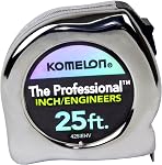 Komelon 425IEHV High-Viz Professional Tape Measure Bother Inch and Engineer Scale Printed, 25-Feet by 1-Inch, Chrome