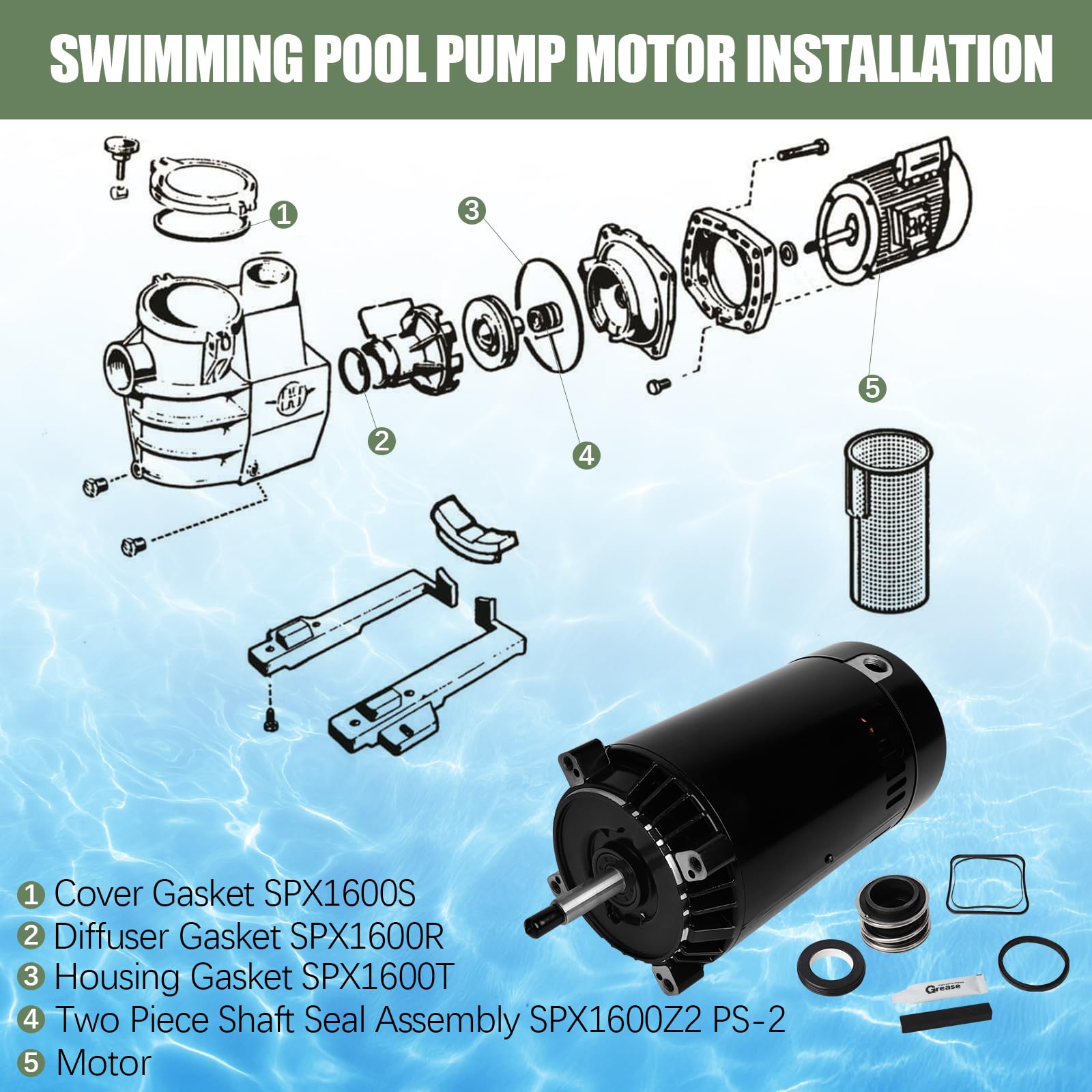 Amazon.com: UST1152 Pool Pump Motor with Seal Kit 1.5 HP UP-Rated