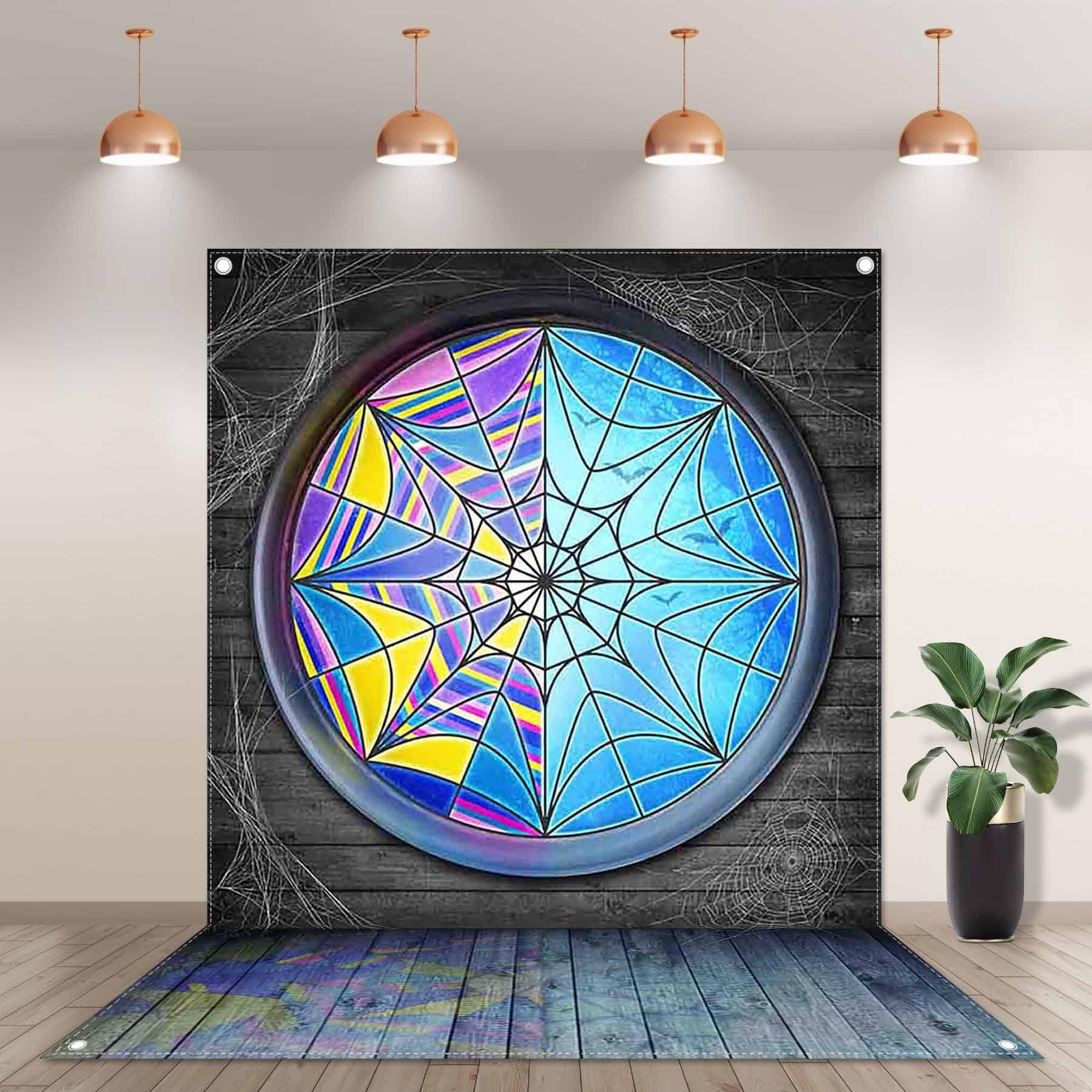 Yriujul Fabric 5x7ft Halloween Spider Web Window Photography Backdrop Horror Moon Night Vampire Gothic Background Kids Party Decorations Boys Girls Photo Props: 60x84 inches (5x7 feet)