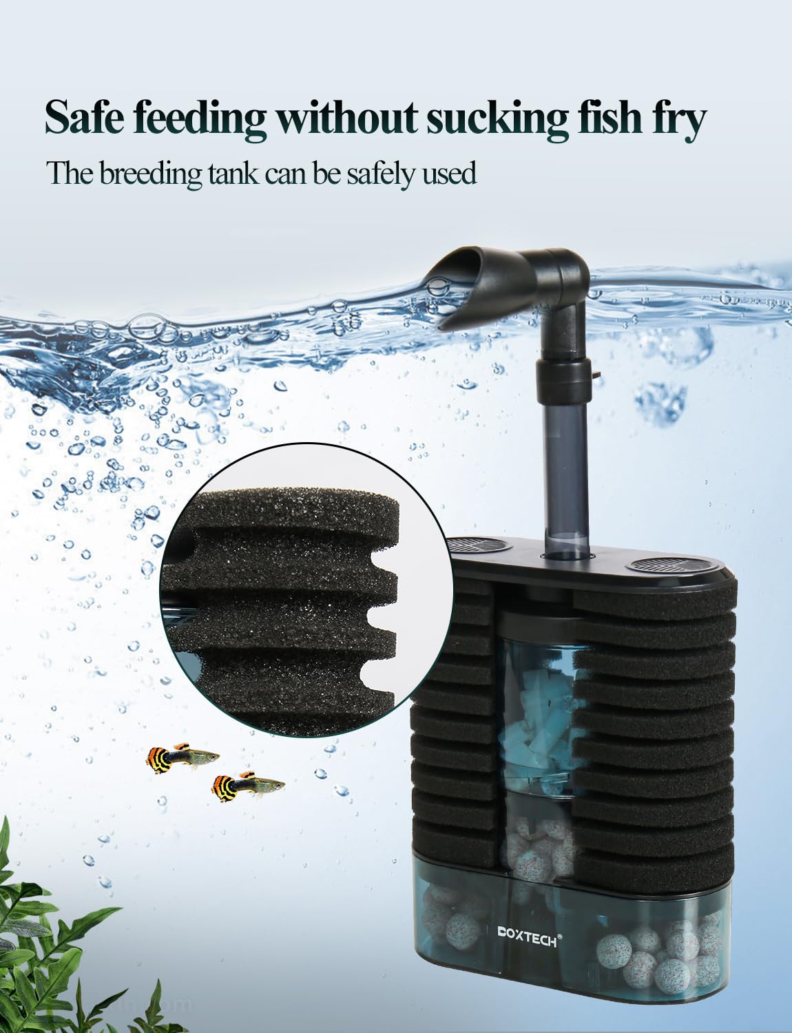 UPETTOOLS Aquarium Filter Sponge Filter, Submersible Fish Tank Filters Built-in Fluidized Bed and Bio Balls, Aquarium Air Driven Filter with Airline Tubing for 10-30 Gallon Fish Tanks - image 2