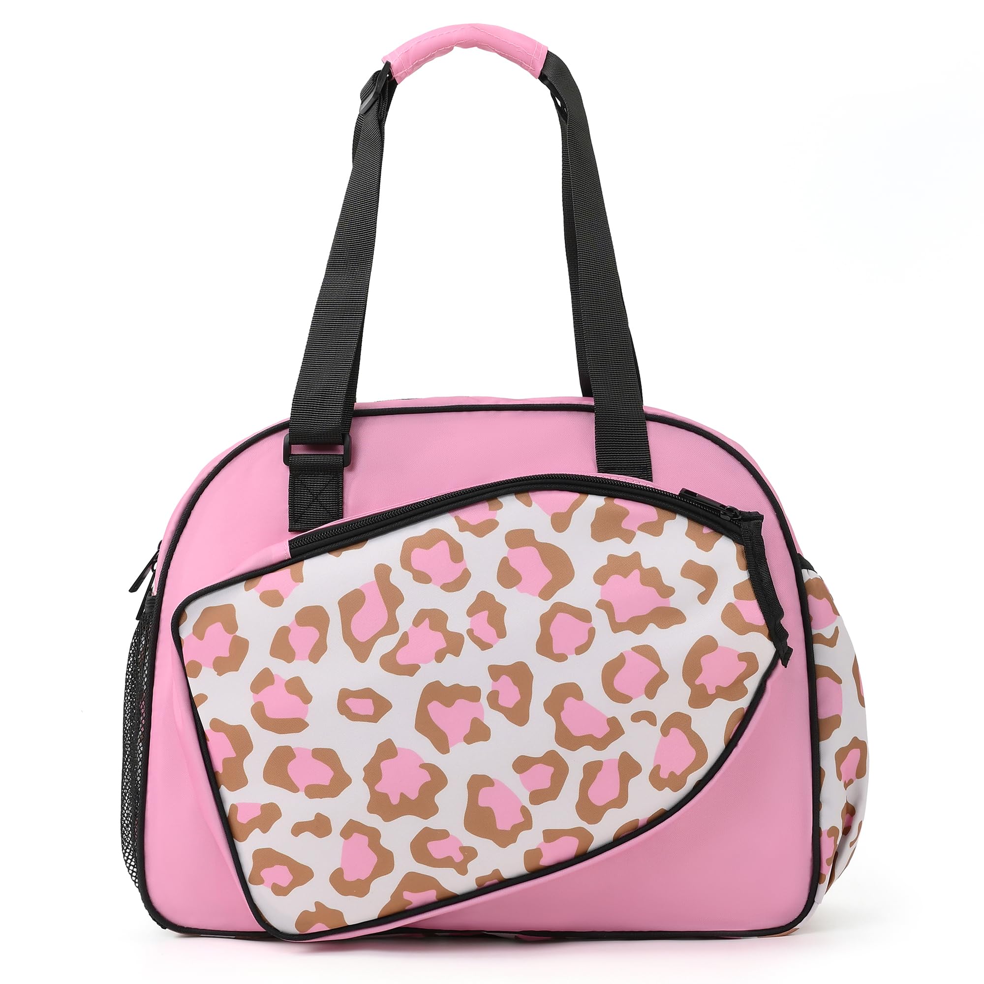 Boulder Bee Pickleball Bags | Leopard Print Pickleball Tote Bag for Women | Women’s Hand/Shoulder Gym Bag w Water Bottle Holder | with Racquet/Paddle Holder (Pink Leopard)