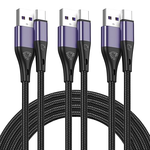 HALIHALL USB Type C Cable Fast Charging,3pack 10ft Nylon Braided 3A Rapid Charger, Compatible for Samsung Galaxy S21 S20 S10 S9 S8 Plus,Note 20 10 9 8, LG V50 V40 G8(Purple) (Type-10ft purple) - 10ft - Purple