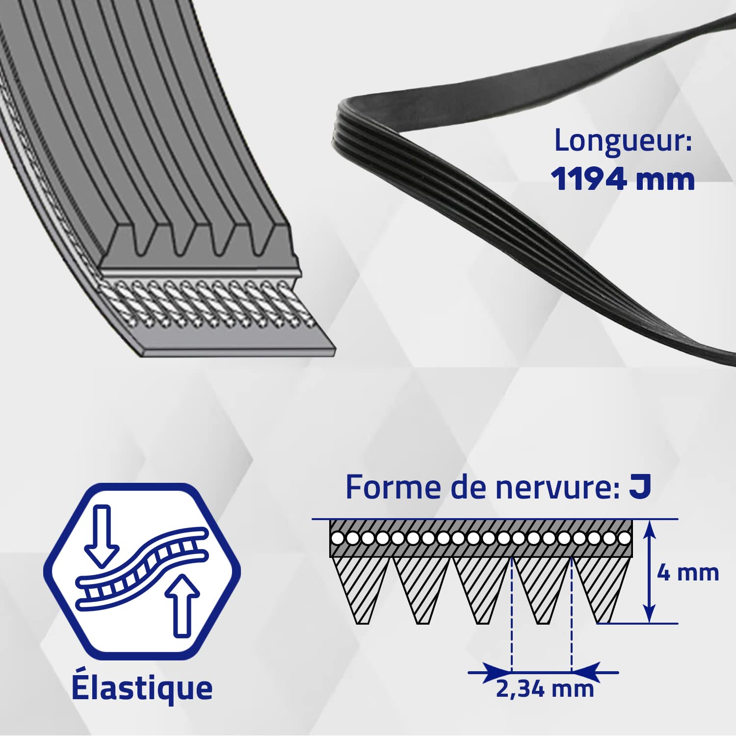 Courroie Trapézoïdale Poly-V 10 PJ 1194 Mm / 470 J - 10 Nervures