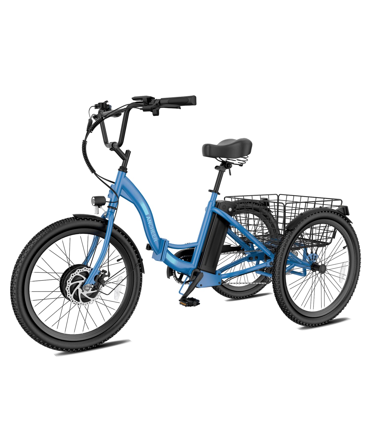 ANCHEER Electric Tricycle for Adults, Folding Electric Trike, Peak 600W, 24" 499Wh Ebike for Seniors, 15.5MPH Electric Bike, Removable Battery, 3 Wheel, LCD, Rear Differential, Basket (Blue)