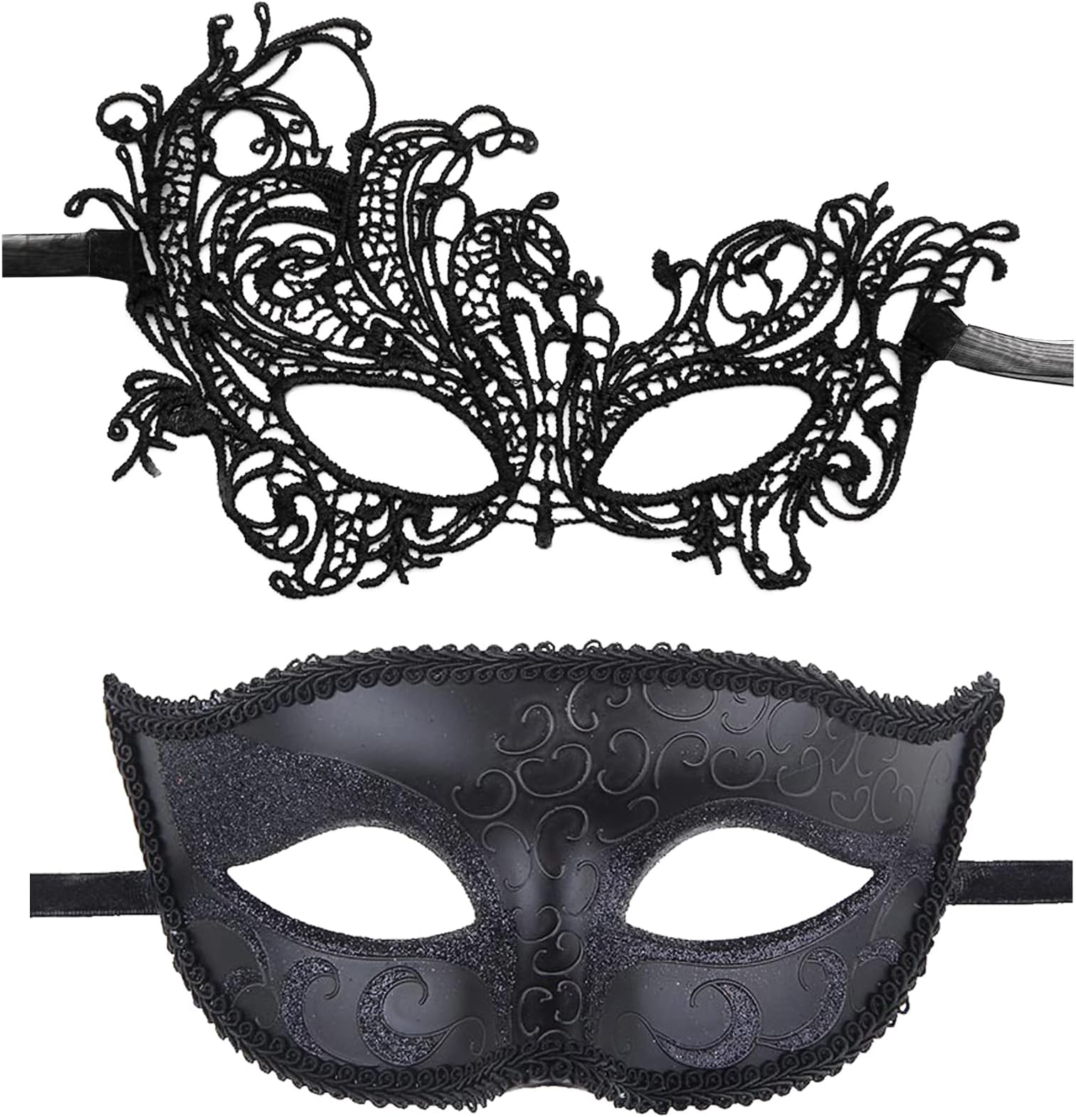 TabigerMasquerade Mask, 2pcs Venetian Party Masquerade Masks for Couples Sexy Lace Eyewear Fancy Dress Eye Mask Masquerade Accessory for Halloween Costume Party Elegant Prom Ball Mardi Gras Party Bar Wedding