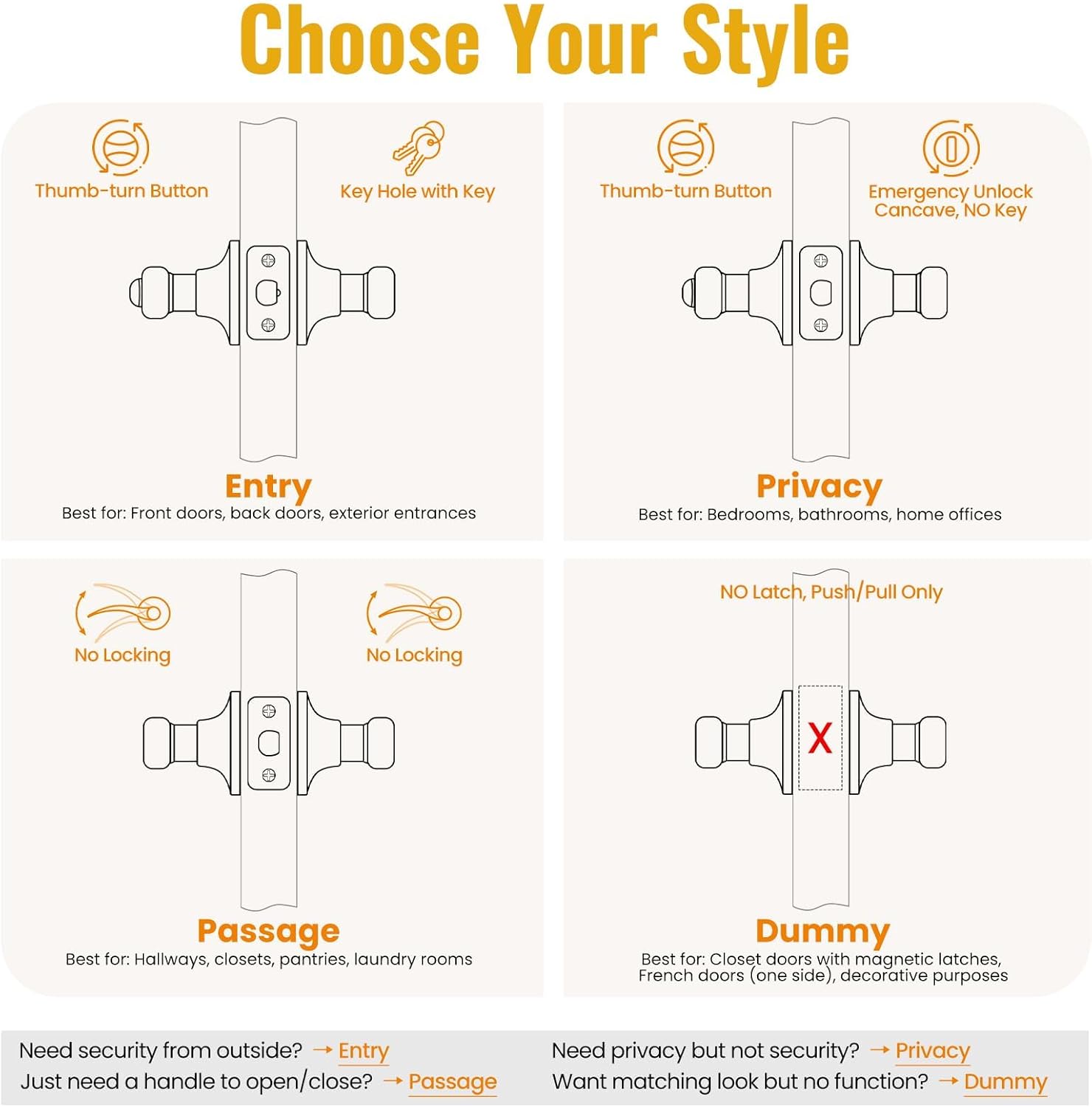 HOSOM 6-Pack Entry Door Handle with Lock and Key, Exterior Door Handles, Entrance Lever Door Handle Interior Wave Style Lever, Satin Nickel Doors Handle Door Knob