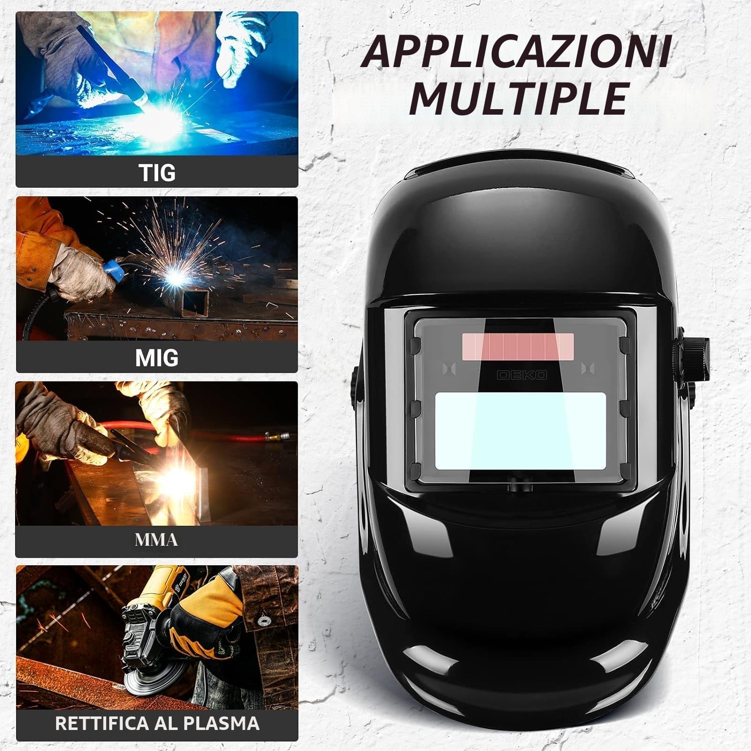 DEKOPRO Saldatrice 220V 135A MIG-Lift TIG-Stick 3-in-1 IGBT portatile, casco auto-oscurante solare true-color, kit completo per casa e fai-da-te, sicurezza e precisione