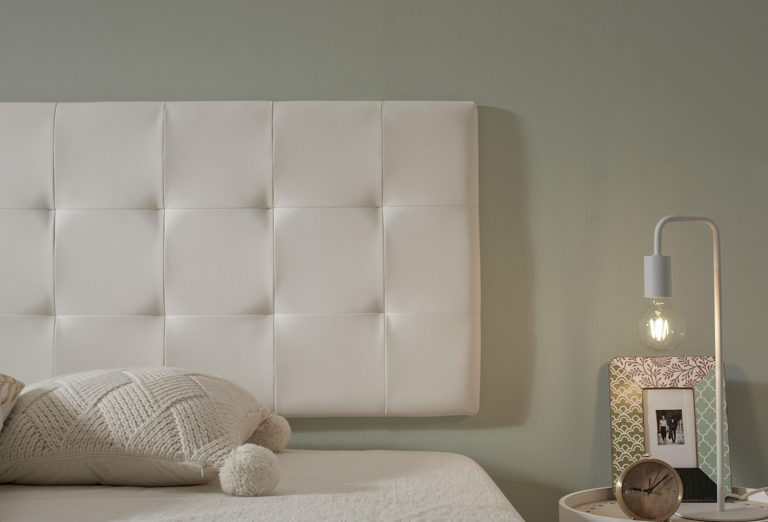 ECCOX - Tête de lit Capitone à Carreaux en Similicuir - Tête tapissée en Similicuir avec Rembourrage en Mousse et Renfort arrière - Couleur Blanc Effet Granit - 112 cm pour Lits de 90 cm