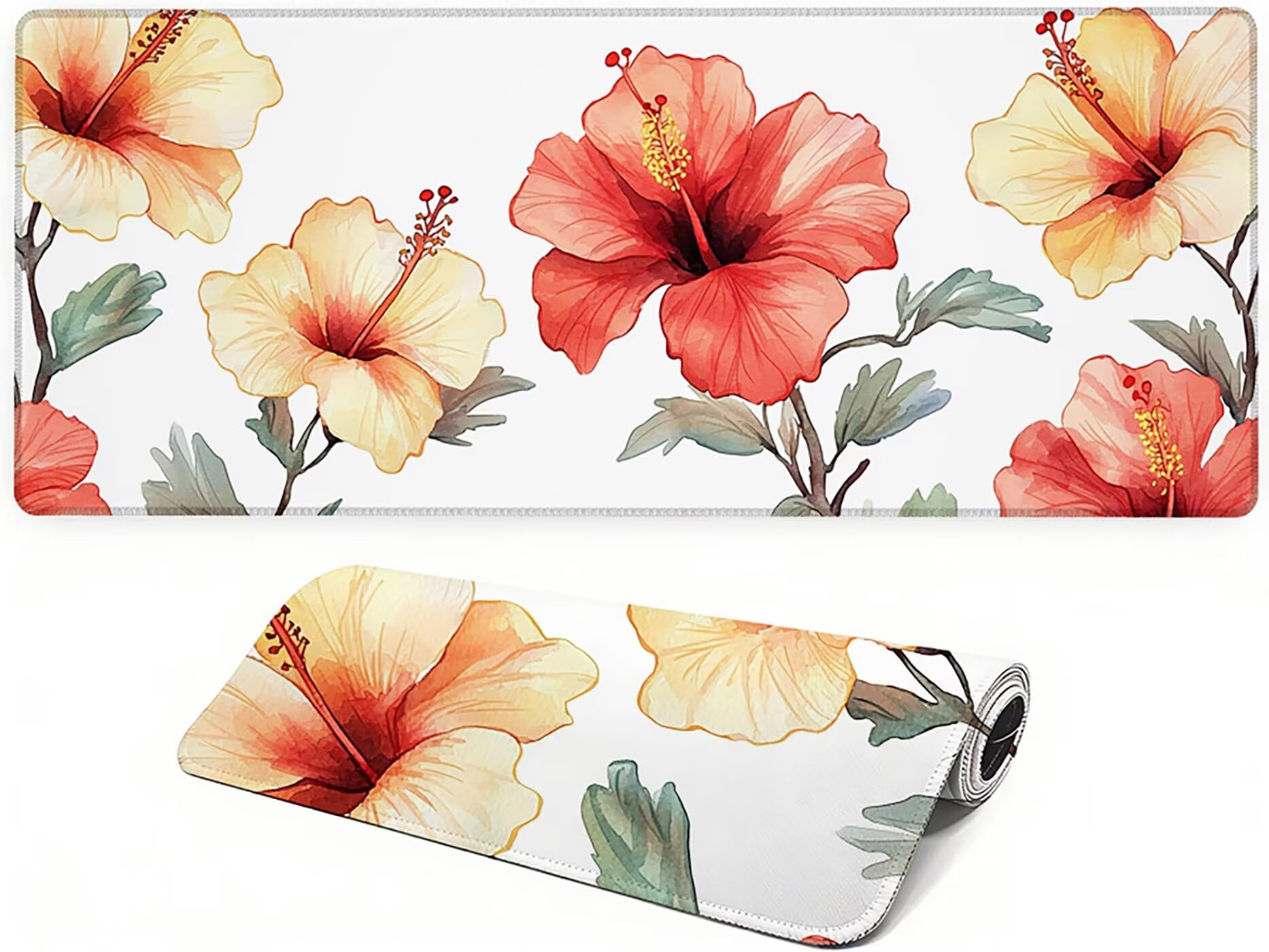 Lpfieonn Blume Großes Schreibtischunterlage, XXL Schreibtischunterlagen, Weiß XXL Wasserdicht Gaming Mousepad mit Vernähter Rand und Rutschfeste Gummibasis, für Laptop/Hause/Büro 120x60cm PF-2781