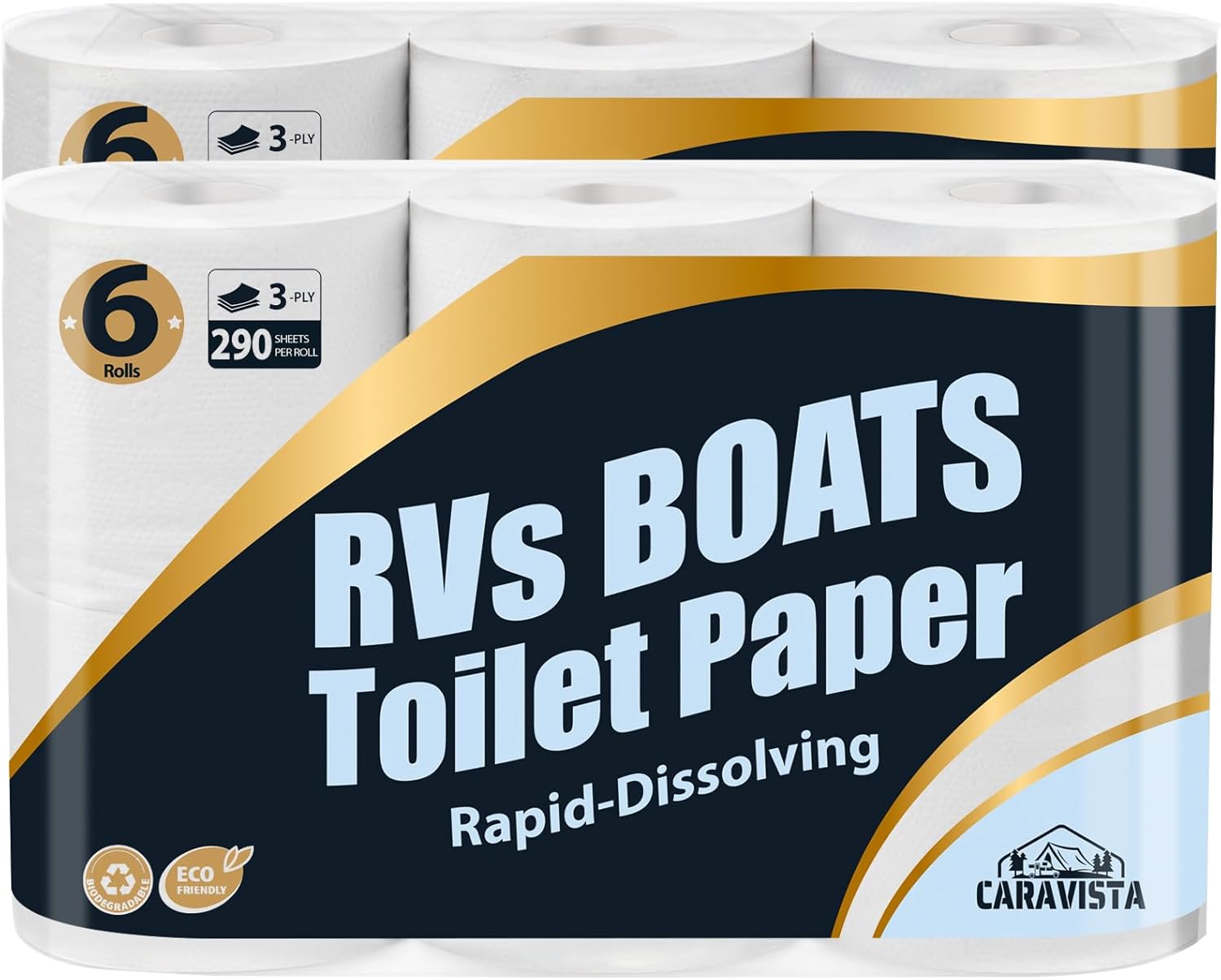 RV Camping Toilet Paper - 12 Rolls Rapid-Dissolve Marine & Trailer Septic Safe Tissue - Biodegradable 3-Ply 290 Sheets Bath Tissue for Marine, Travel, and Camper Systems