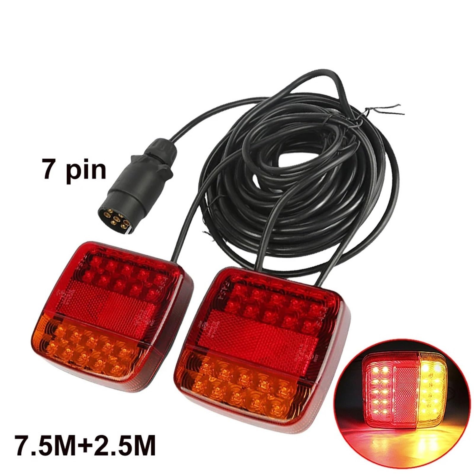 Luci Posteriori per Auto, Luce Posteriore per rimorchio, 10 m, 7 Pin, Universale, per Freno e Stop, Catarifrangente Targa, Impermeabile.