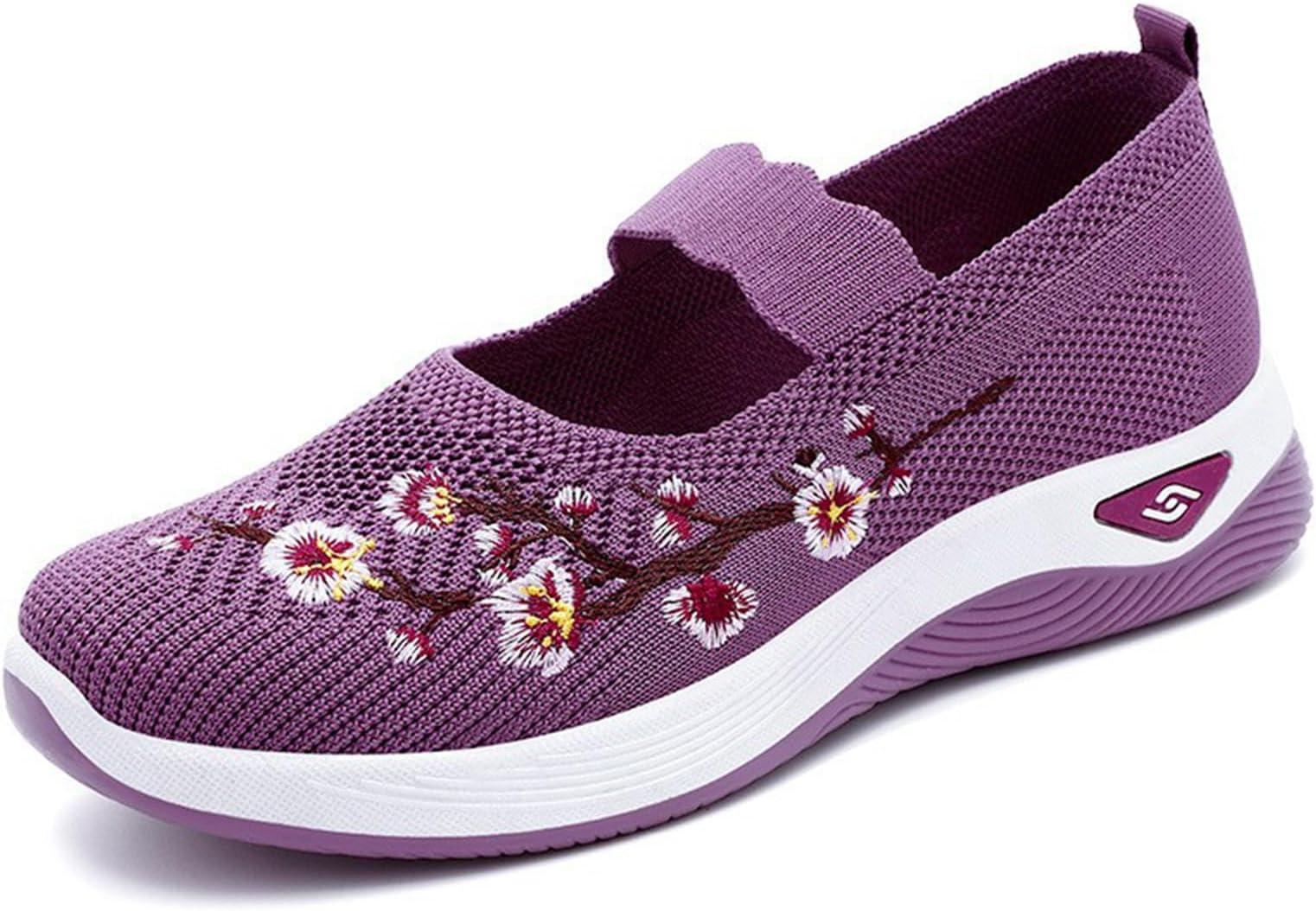 Women Woven Loafers Flower Embroidered Slip On Knitting Flat Loafers Orthopedic Breathable Soft Sole Tennis Shoes Casual Mary Jane Walking Shoes
