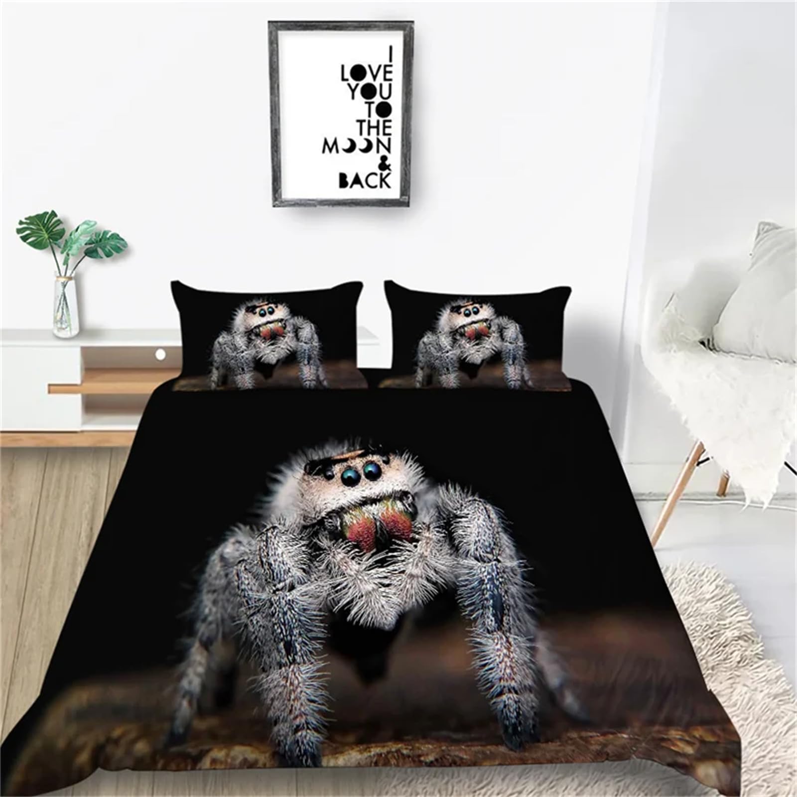 Parure de lit 140x200 araignée effrayante avec housse de couette 1 personne et taies