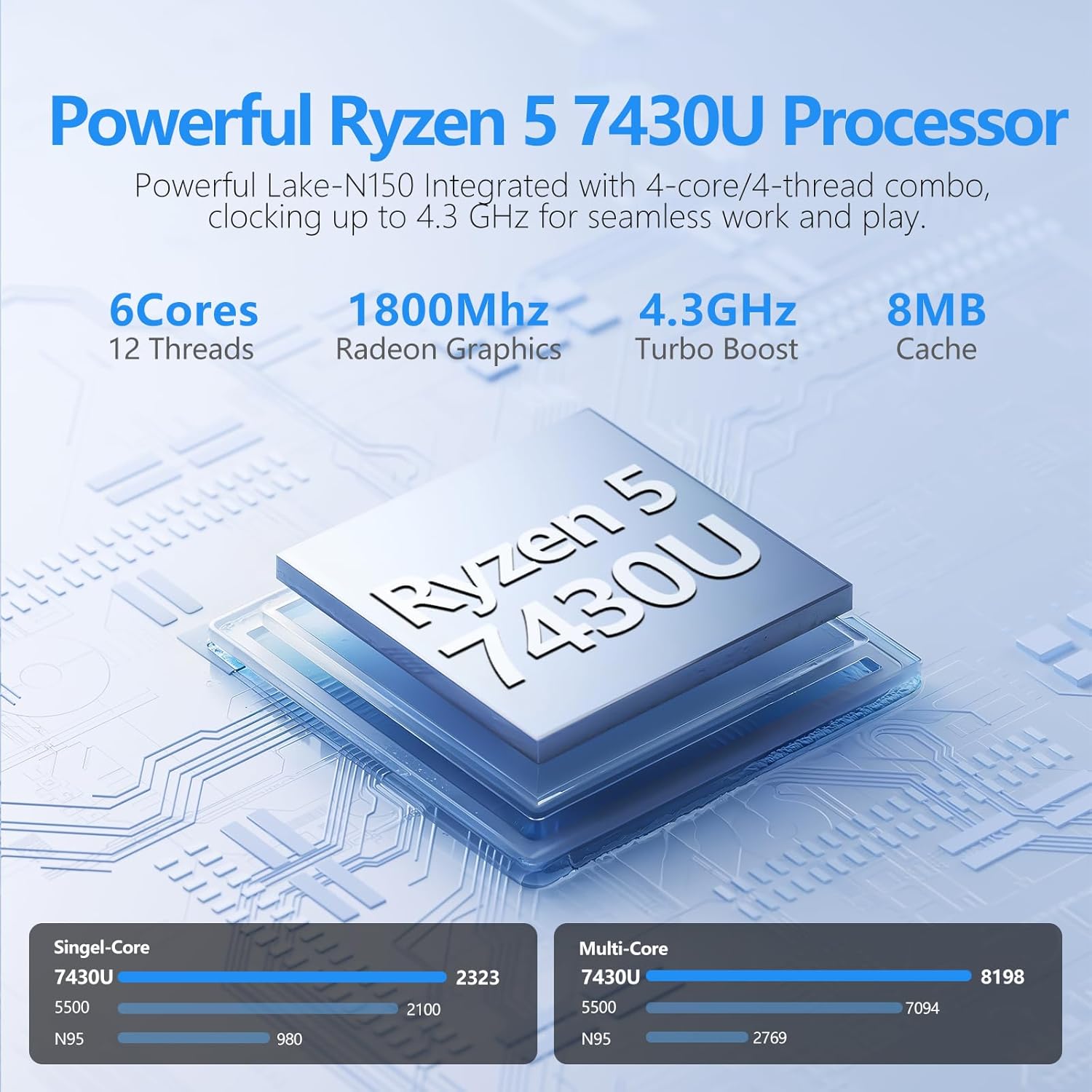 DUNHOO Laptop with Ryzen 7430U Processor(6C/12T,up to 4.3GHz) (Beat i7-1355U), Laptop Computer Win 11 Pro, Traditional Laptops 16GB DDR4 1TB SSD 15.6" Full HD IPS Display 1MP Camera Type-C BT 5.