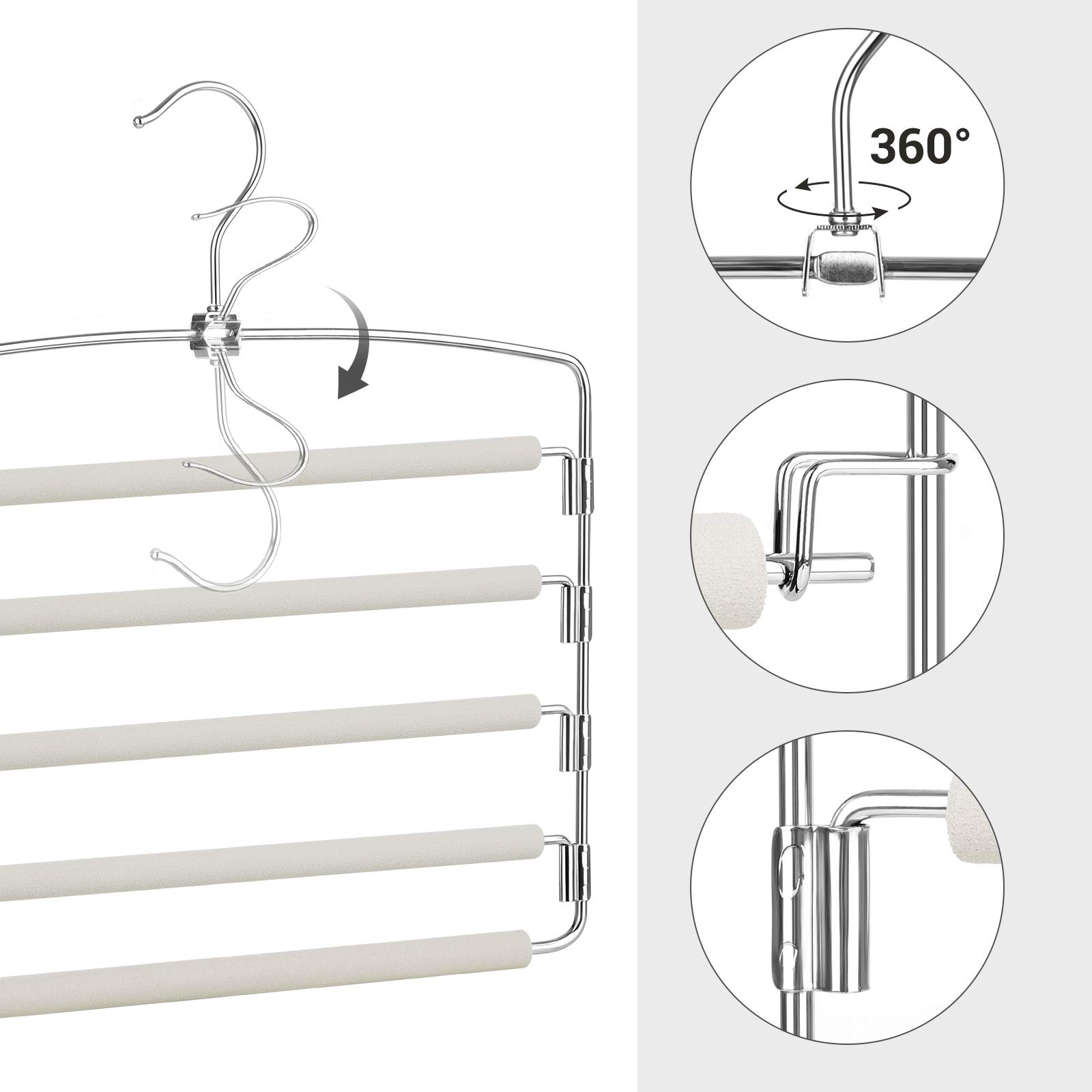 TOPIA Grucce Appendipantaloni Con Braccio Oscillante - 3 Pezzi, Antiscivolo, Salvaspazio, Imbottite (Grigio CT27G)