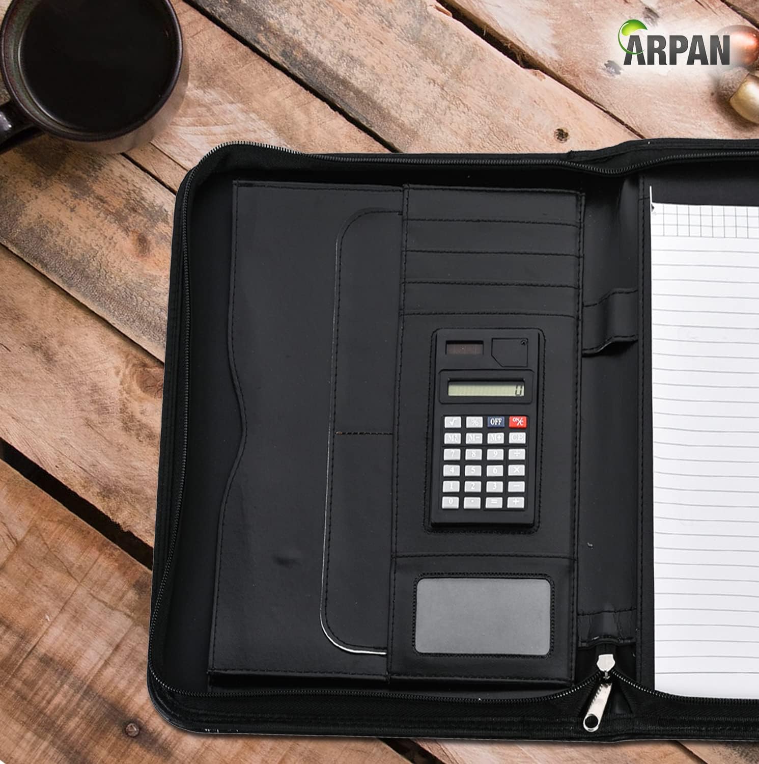 Arpan Personalised Custom Text A4 Zipped Conference Folder Executive Portfolio Professional Business Document Case Bag Organiser Faux Leather