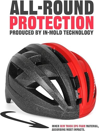 Miniatura 45 de VICTGOAL Casco de bicicleta con luz trasera recargable por USB, gafas magnéticas desmontables, visera solar extraíble, cascos de bicicleta de Negro