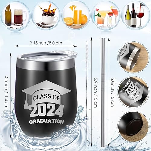 Miniatura 2 de Eaasty 6 tazas de viaje para graduados de clase 2023 para ella y él con tapa, pajitas, brochas, regalos de graduación 2023 de 12 onzas para