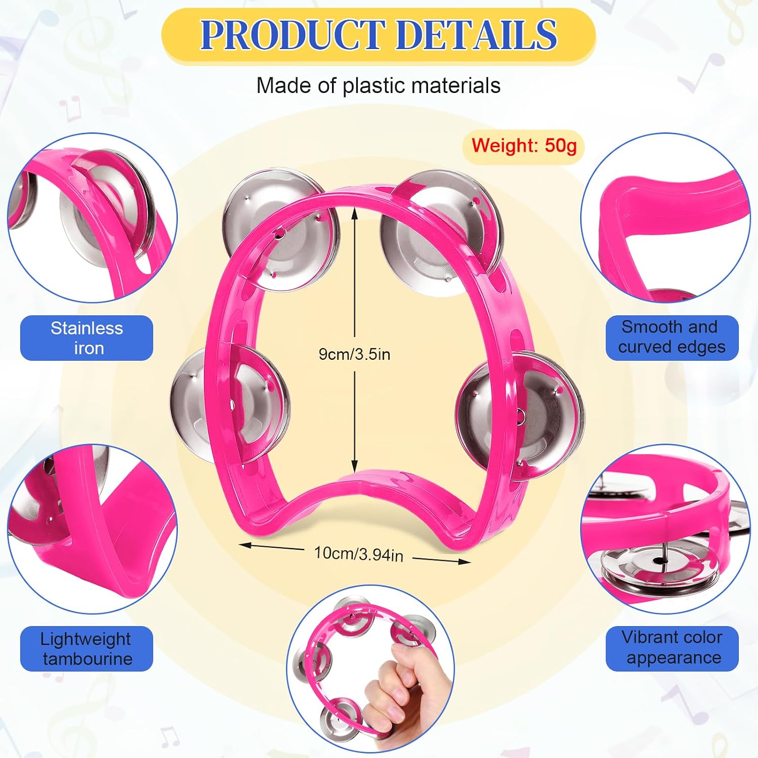 12 Pcs Plastic Percussion Tambourine with 4 Bells Rhythm Mus