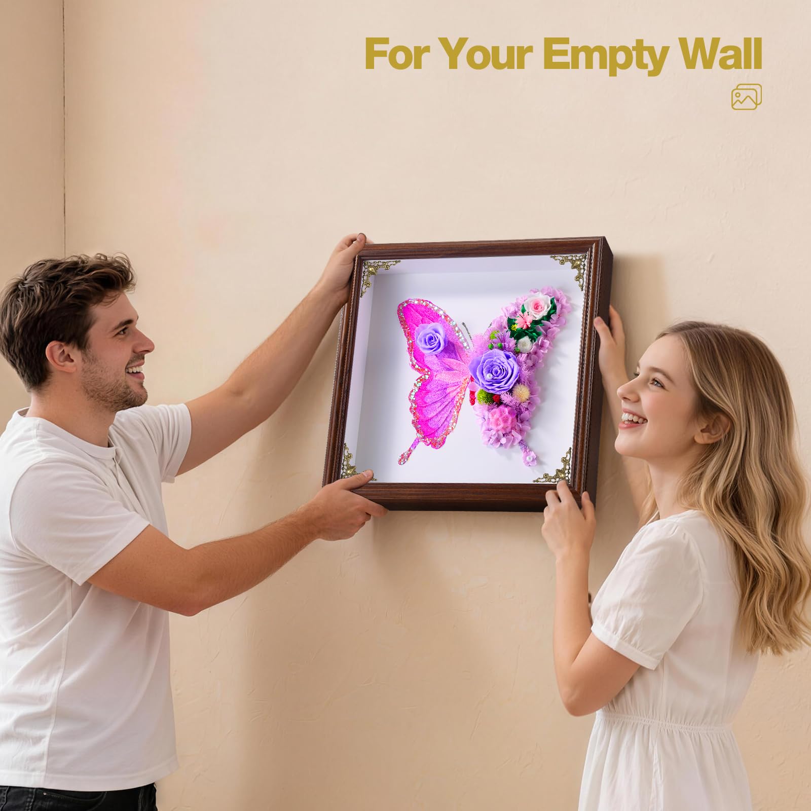 Marco de fotos de mariposa con flores eternas, decoración de escritorio, regalo de cumpleaños para madre, amigas, hermanas, regalo para dormitorio, oficina, estudio, apartamento, decoración