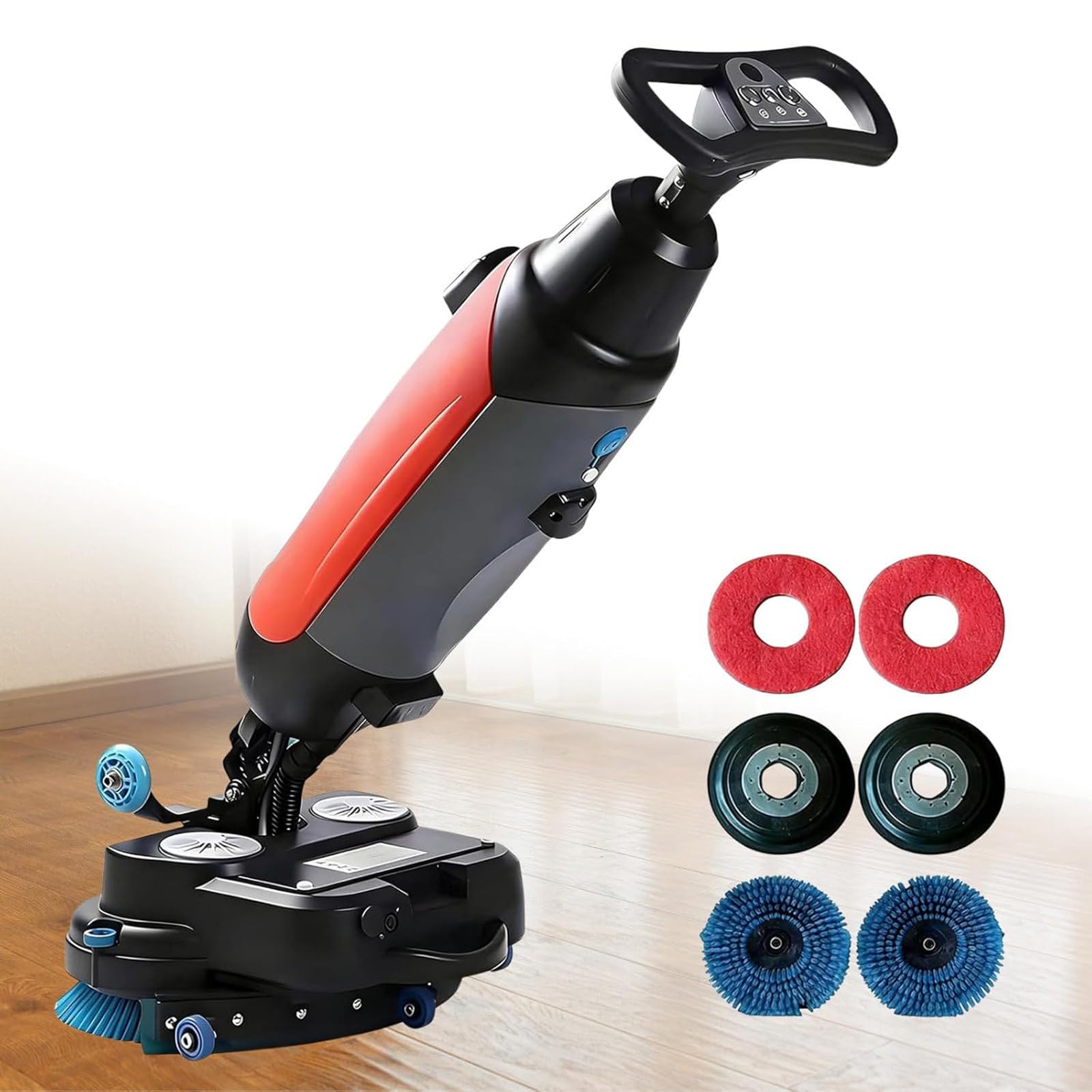 OLSKFUH Commercial Floor Scrubber Machine, Mini Cleaning Machine 13000 Sqft/H, 360Rpm Floor Buffer, Battery Operated 120 Min For Small Spaces, Ideal For Tile And Carpet,Red