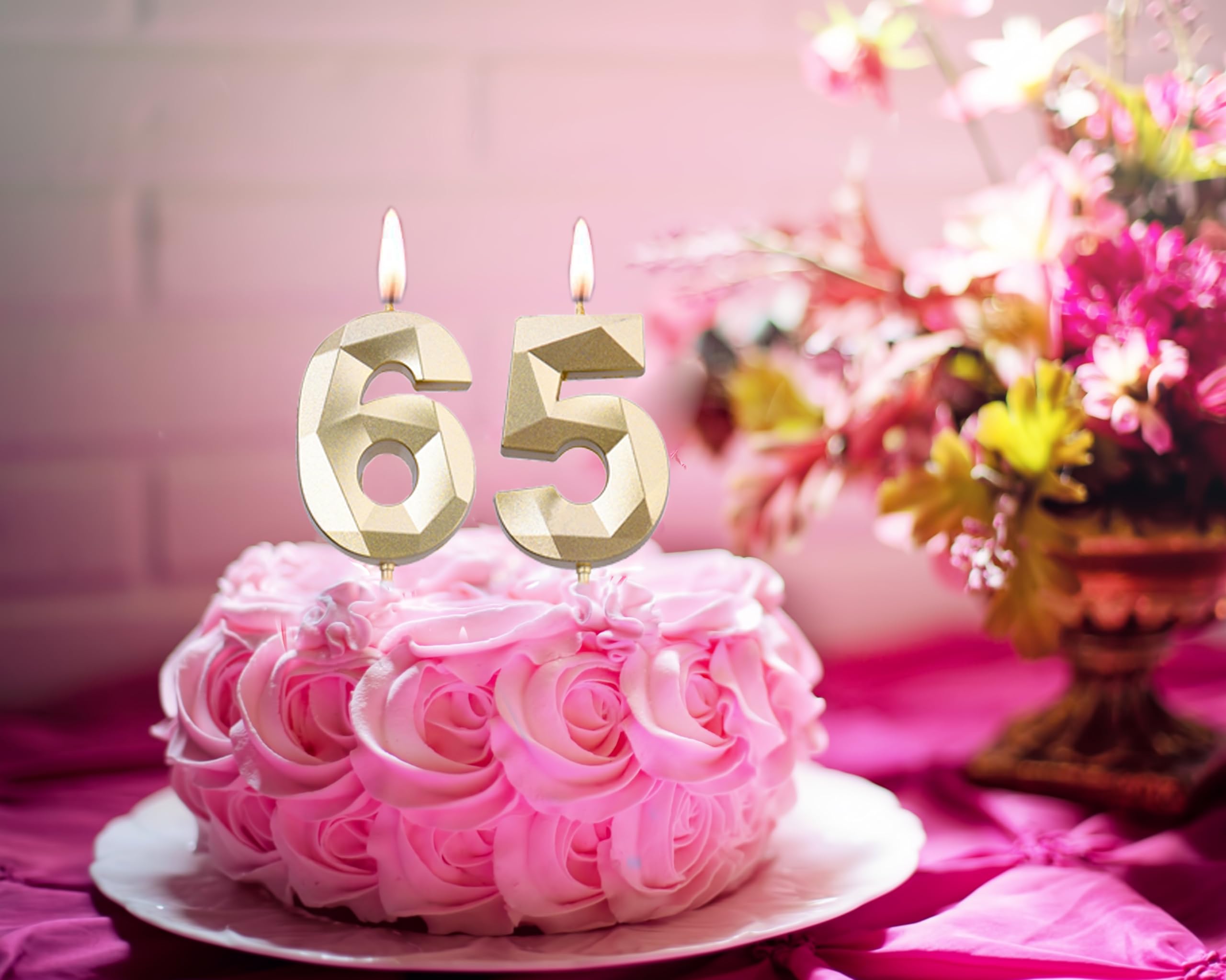 Velas doradas de cumpleaños 65 y 56 de 2 pulgadas, número de diamante 3D 65 y 56 para decoración de tartas para hombres y mujeres, decoración de fiesta temática