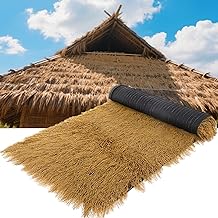 Techo de hierba de paja artificial, palma sintética ignífuga, rollo de techo de paja mexicana, utilizado para barra Tiki, cabaña, playa, jardín tropical hawaiano (amarillo oscuro, 1 x 20 m)